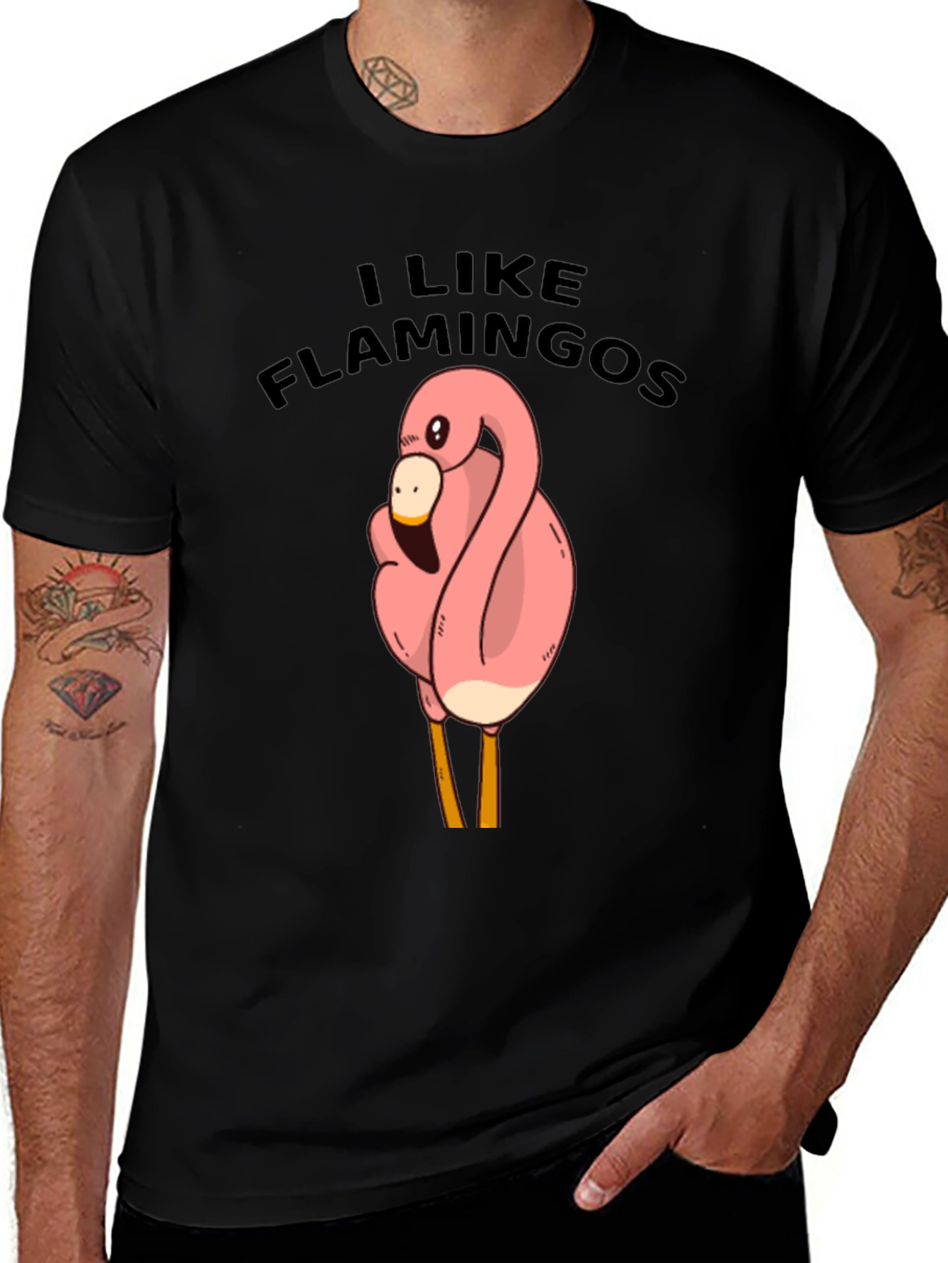 I Like Flamingos Black T-Shirt
