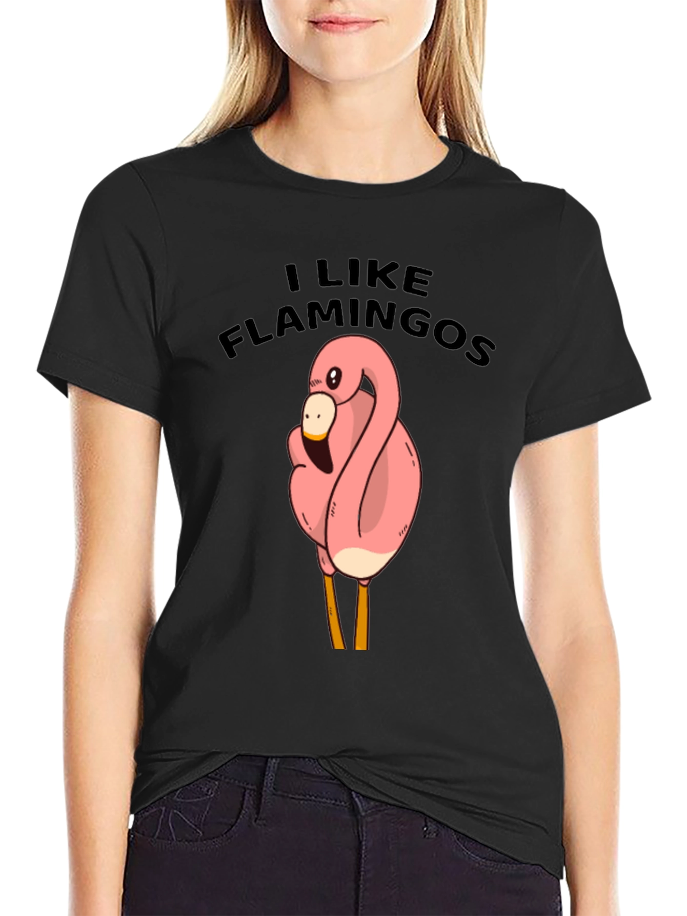 I Like Flamingos Black T-Shirt
