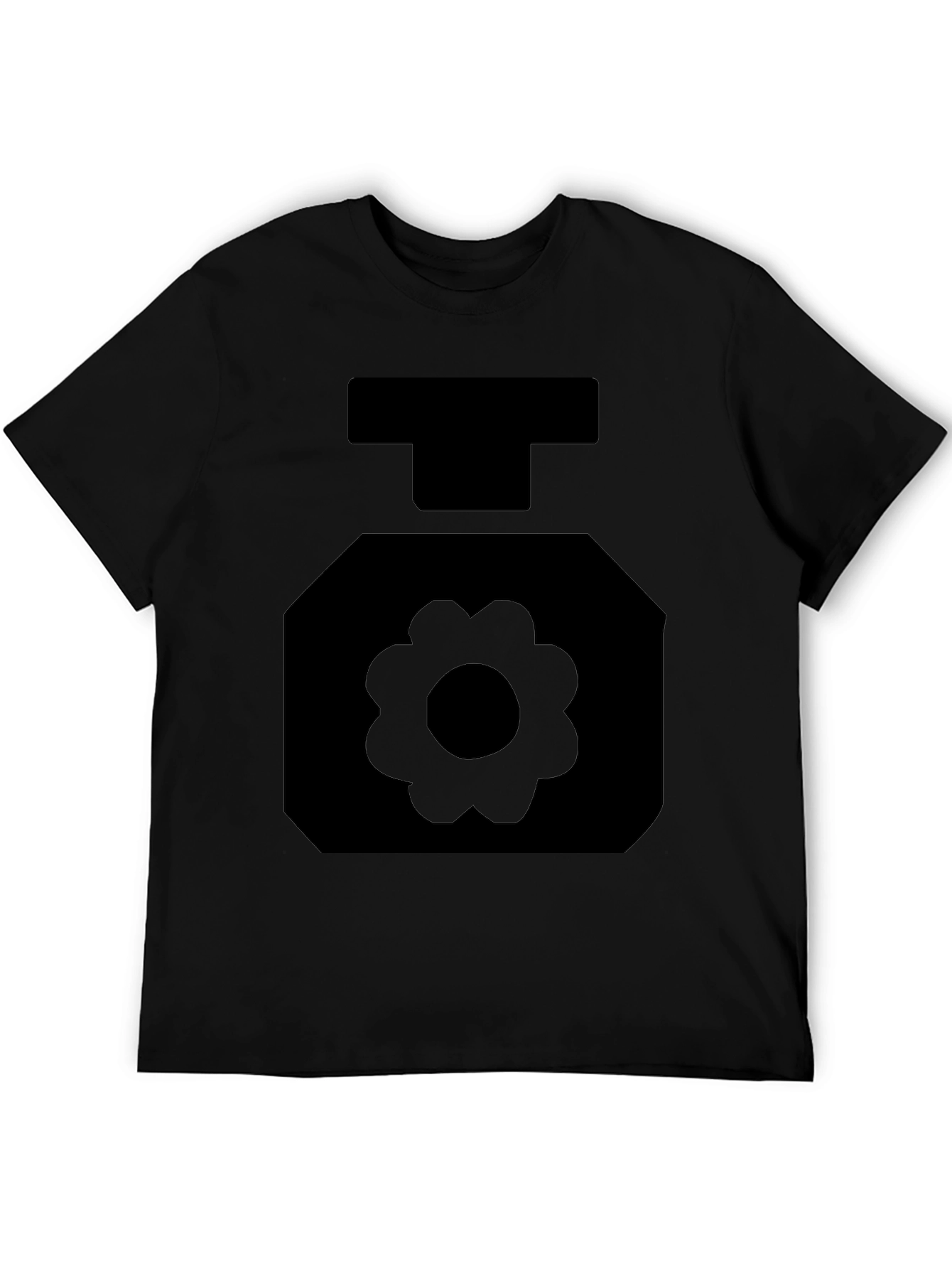 Black T-Shirt with Geometric Flower Perfume Bottle Design