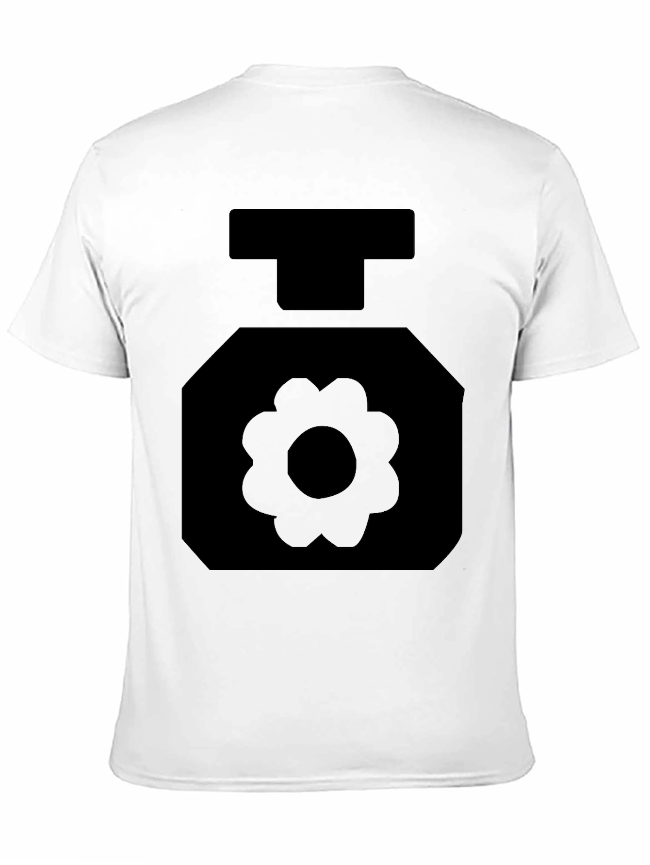 Black T-Shirt with Geometric Flower Perfume Bottle Design