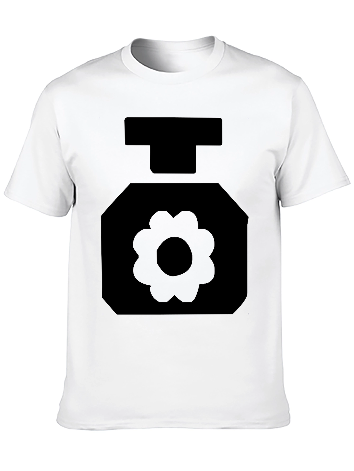 Black T-Shirt with Geometric Flower Perfume Bottle Design