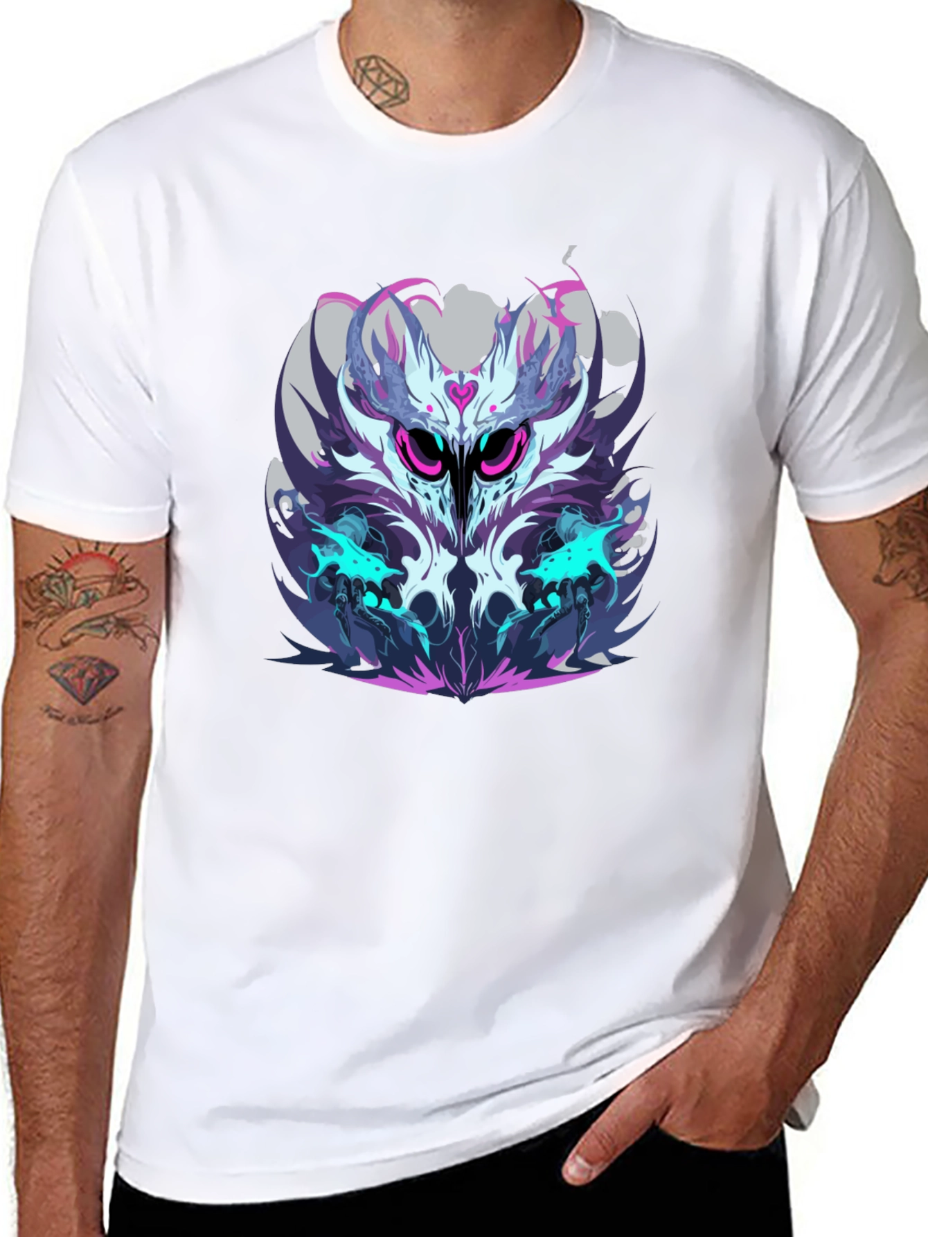 Mens Black Graphic Tee - Abstract Owl Design