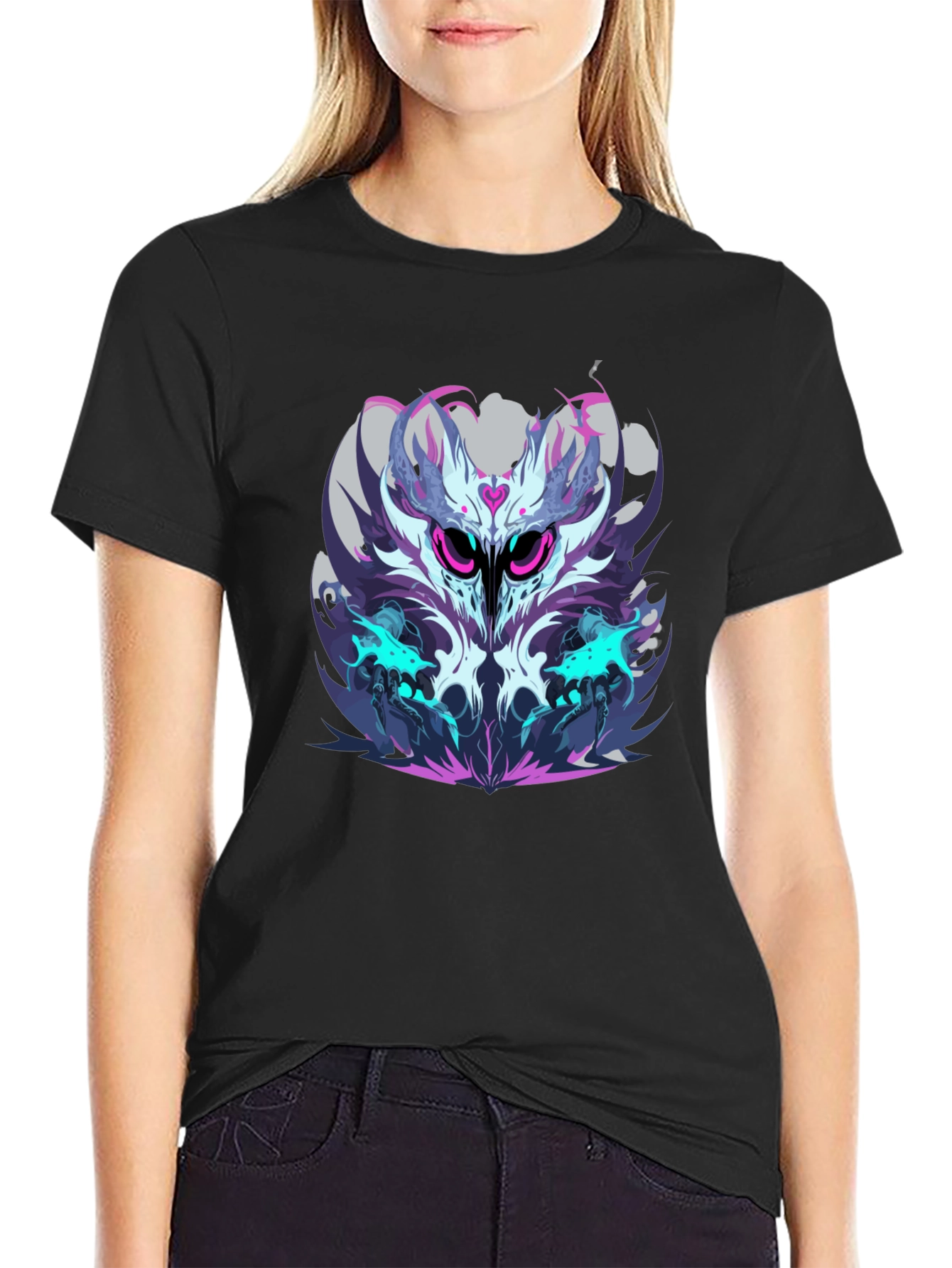 Mens Black Graphic Tee - Abstract Owl Design