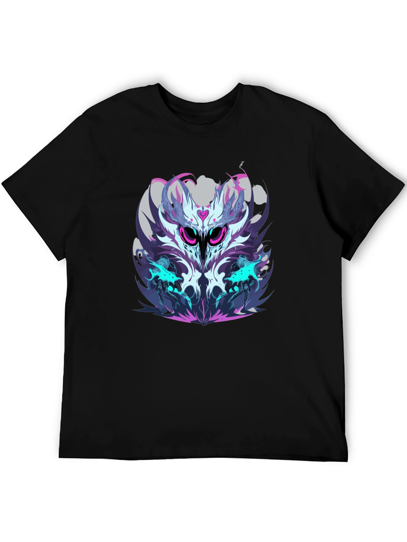 Mens Black Graphic Tee - Abstract Owl Design