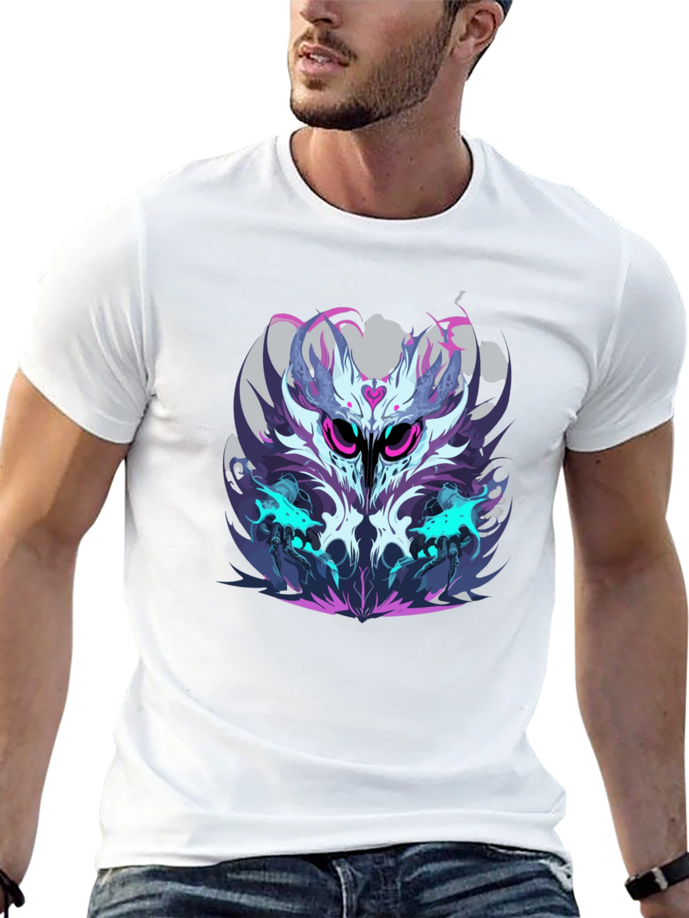 Mens Black Graphic Tee - Abstract Owl Design
