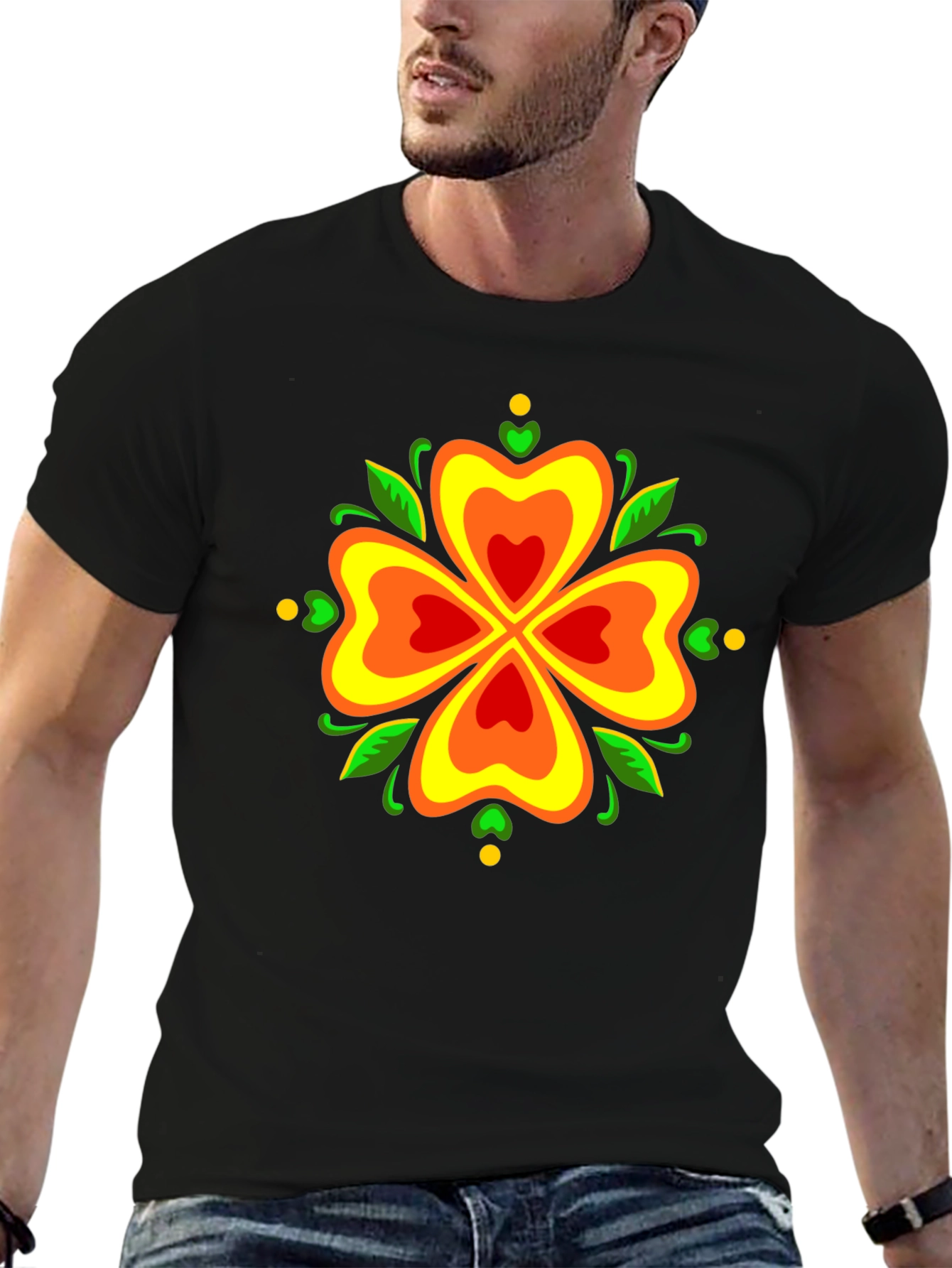 Floral Clover Graphic Tee - Stylish Black T-Shirt