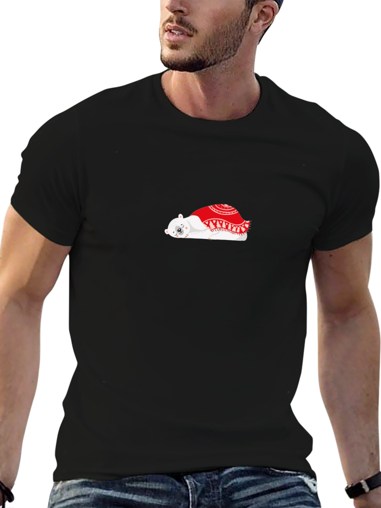 Cozy Bear Graphic Tee - Soft Black Cotton T-Shirt