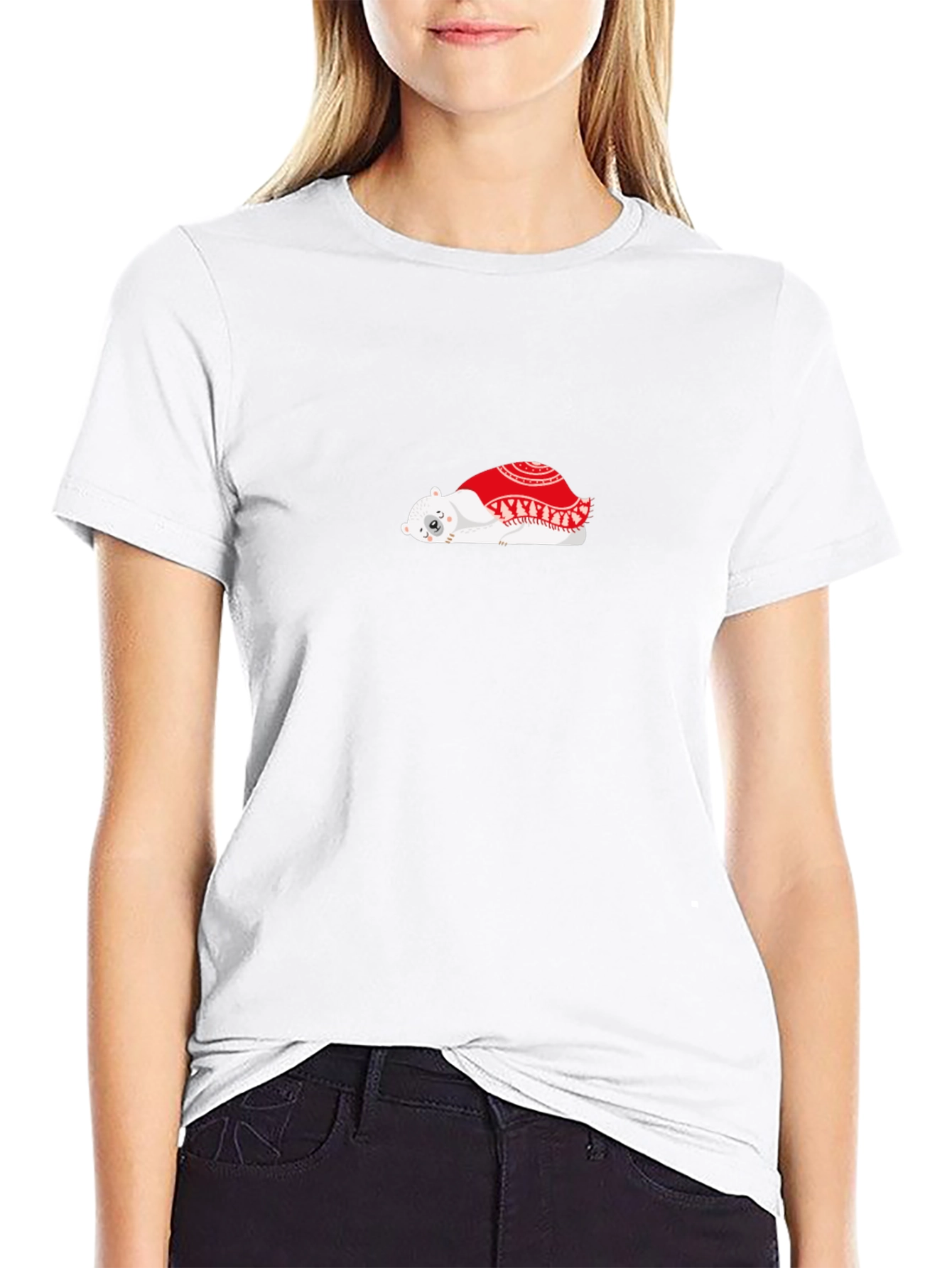 Cozy Bear Graphic Tee - Soft Black Cotton T-Shirt