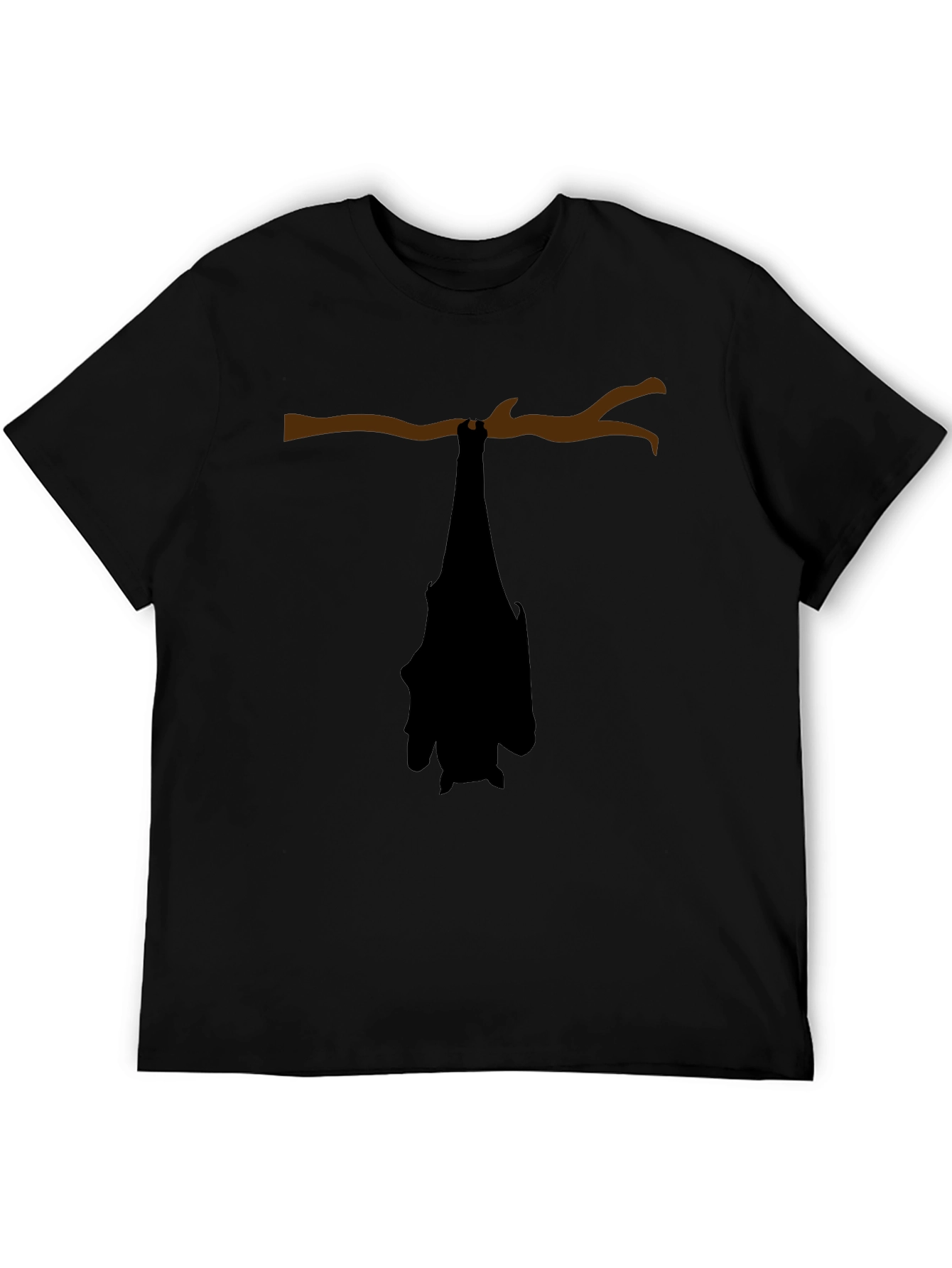 Hanging Bat Graphic Tee - Black Cotton Casual Top