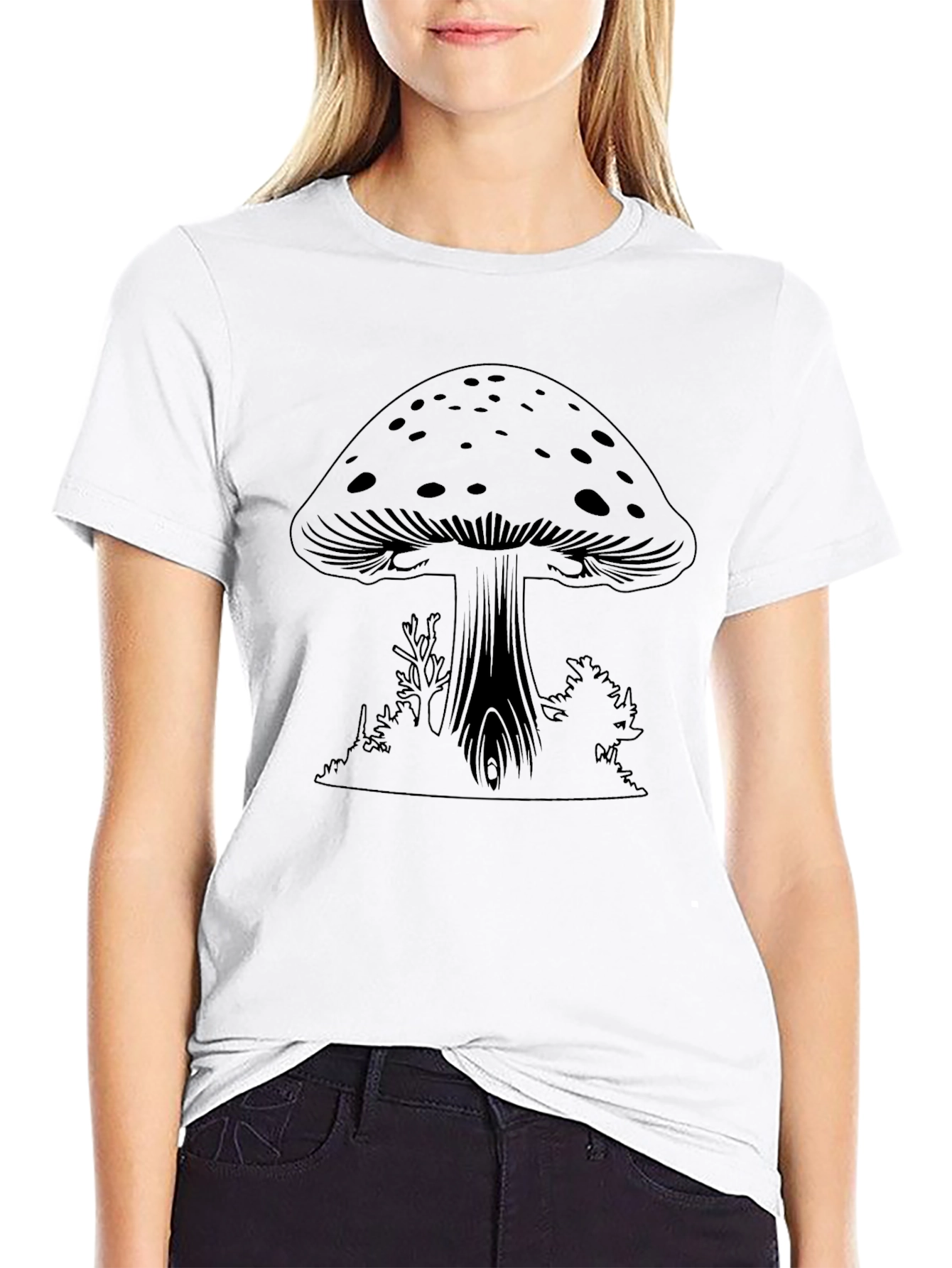 Mushroom Graphic Tee - Black Cotton Casual Wear