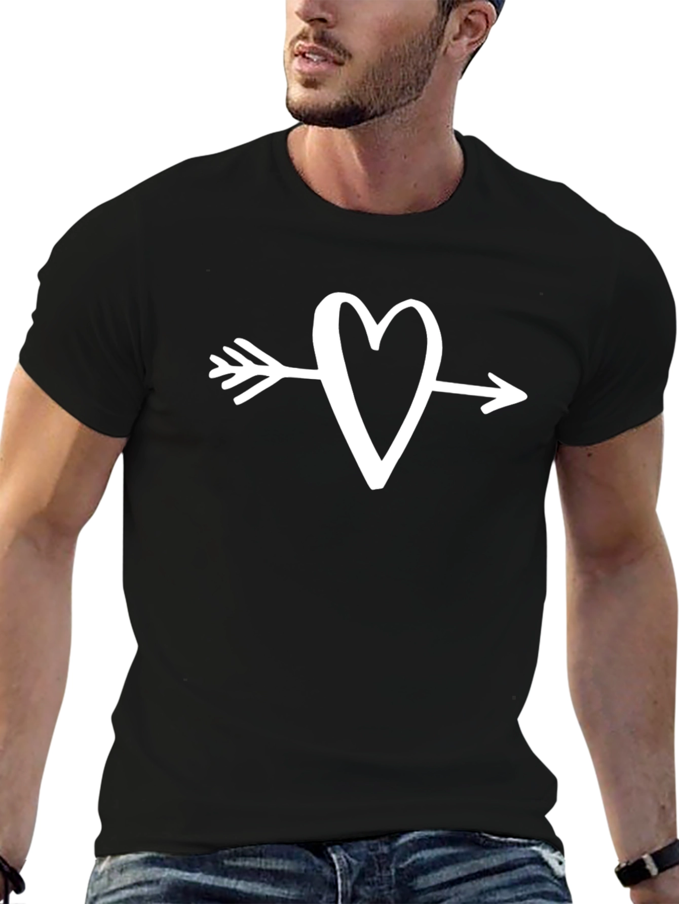 Heart Arrow Graphic Tee - Stylish Black Shirt