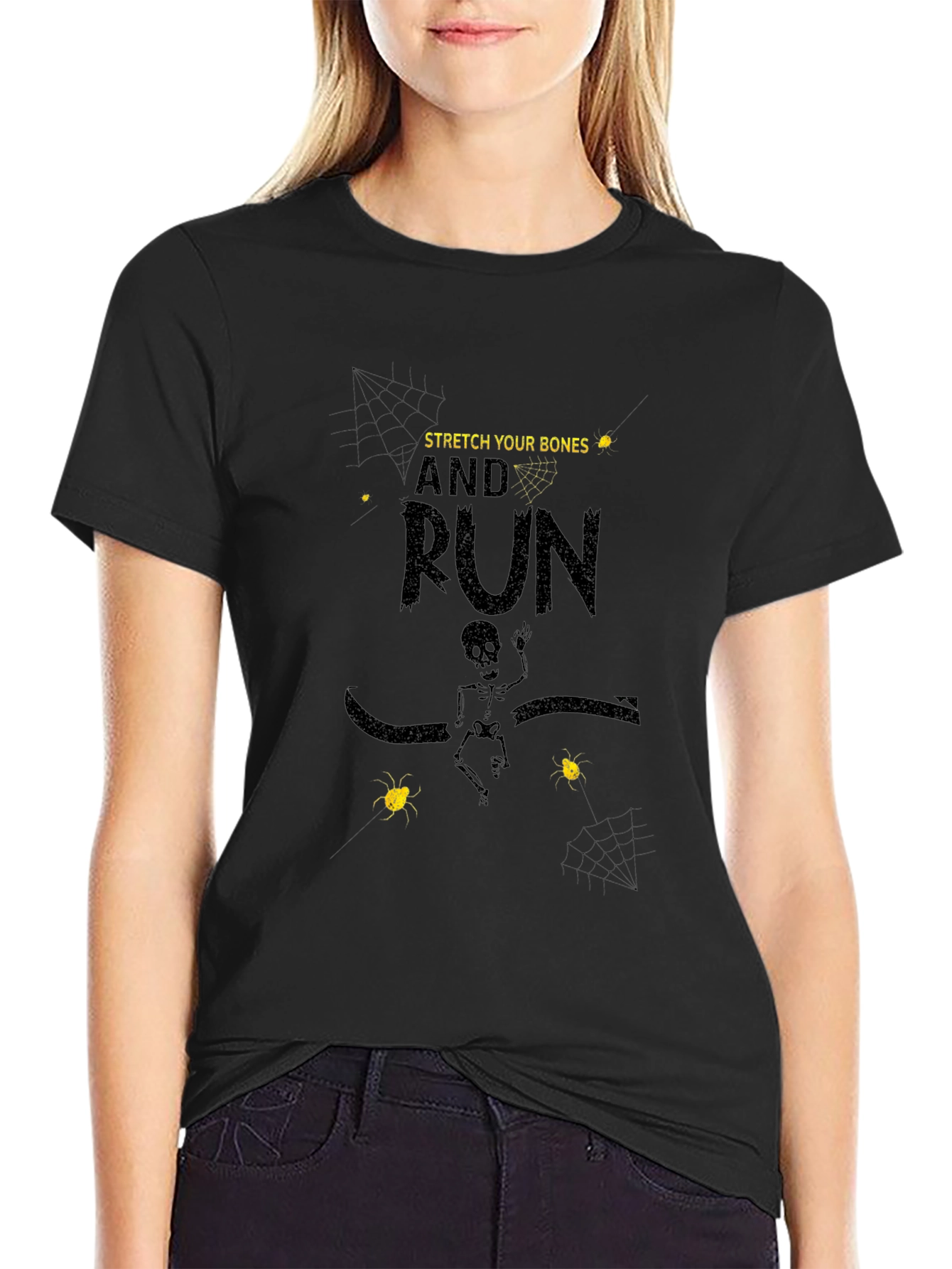 Stretch Your Bones and Run Black Graphic Tee