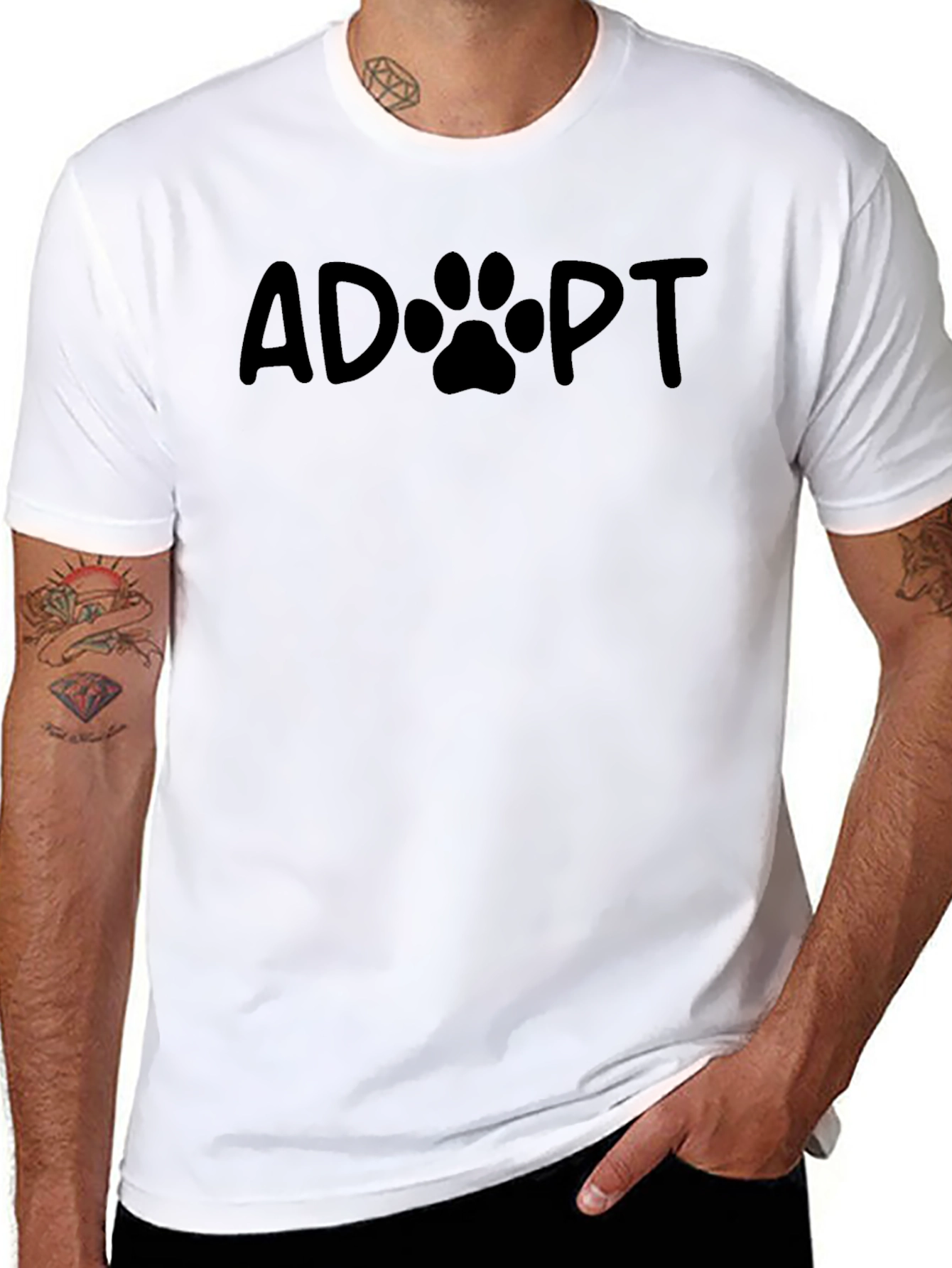 Adopt Pet Paw Print T-Shirt - Black