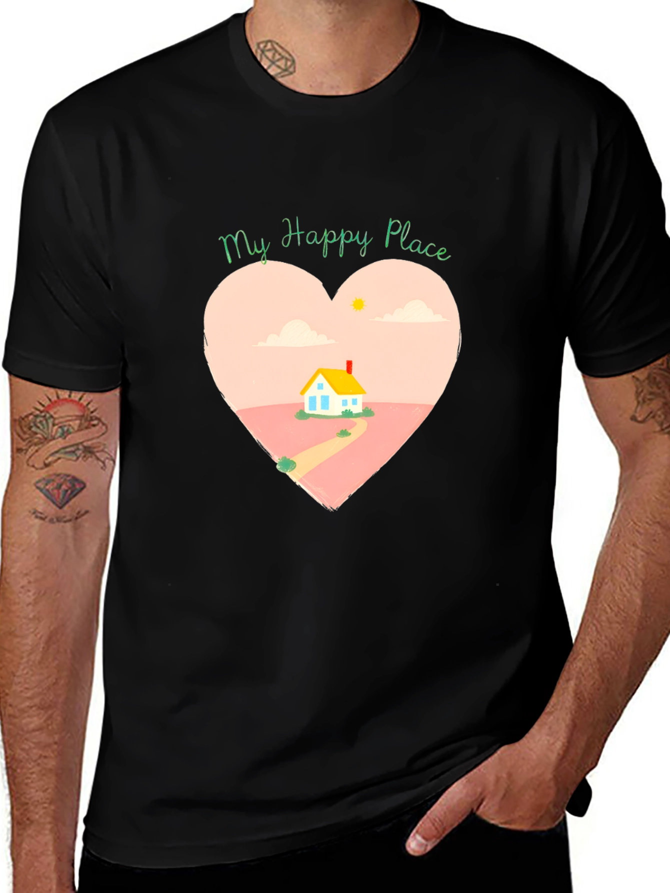 My Happy Place Heart Graphic Tee - Black