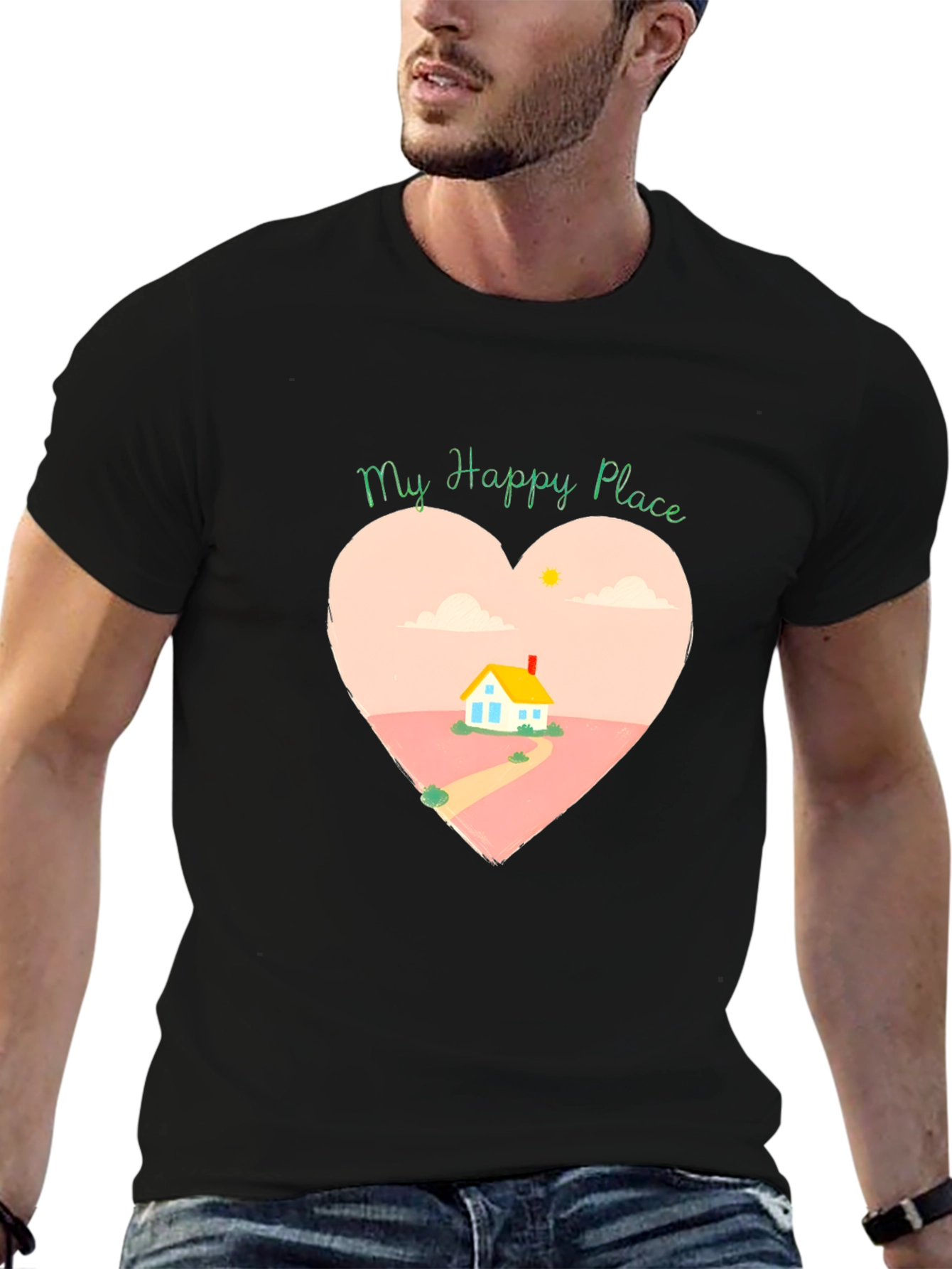 My Happy Place Heart Graphic Tee - Black