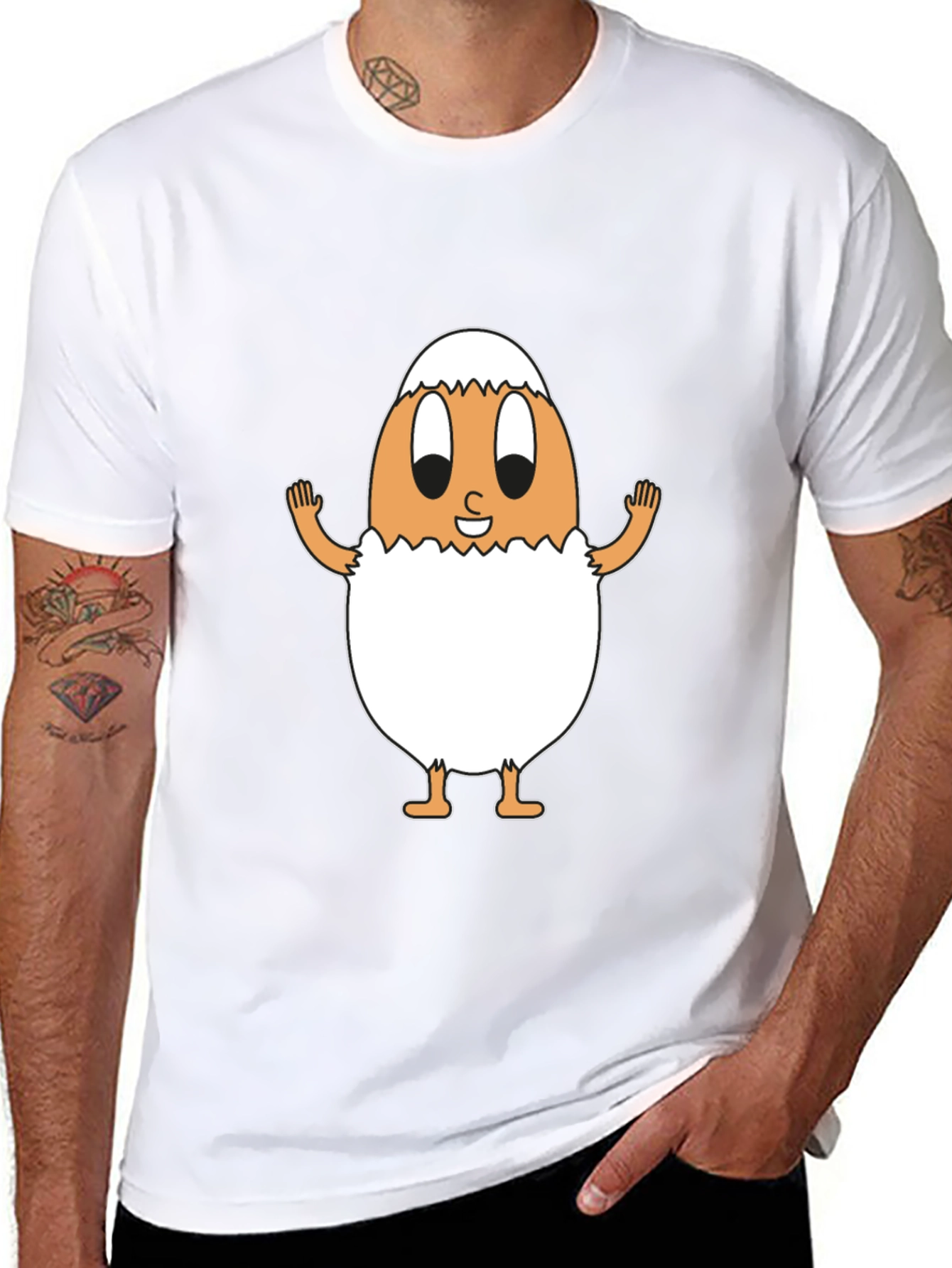 Funny Egg Cartoon Black T-Shirt