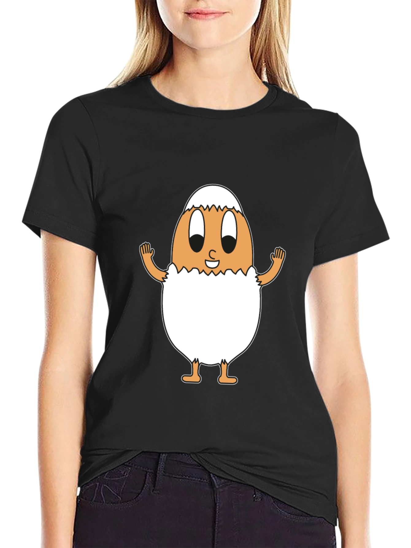 Funny Egg Cartoon Black T-Shirt