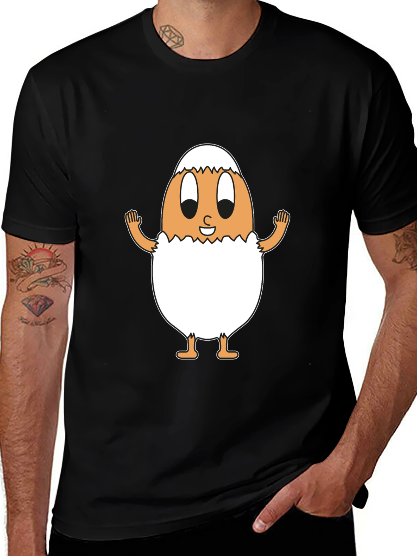Funny Egg Cartoon Black T-Shirt