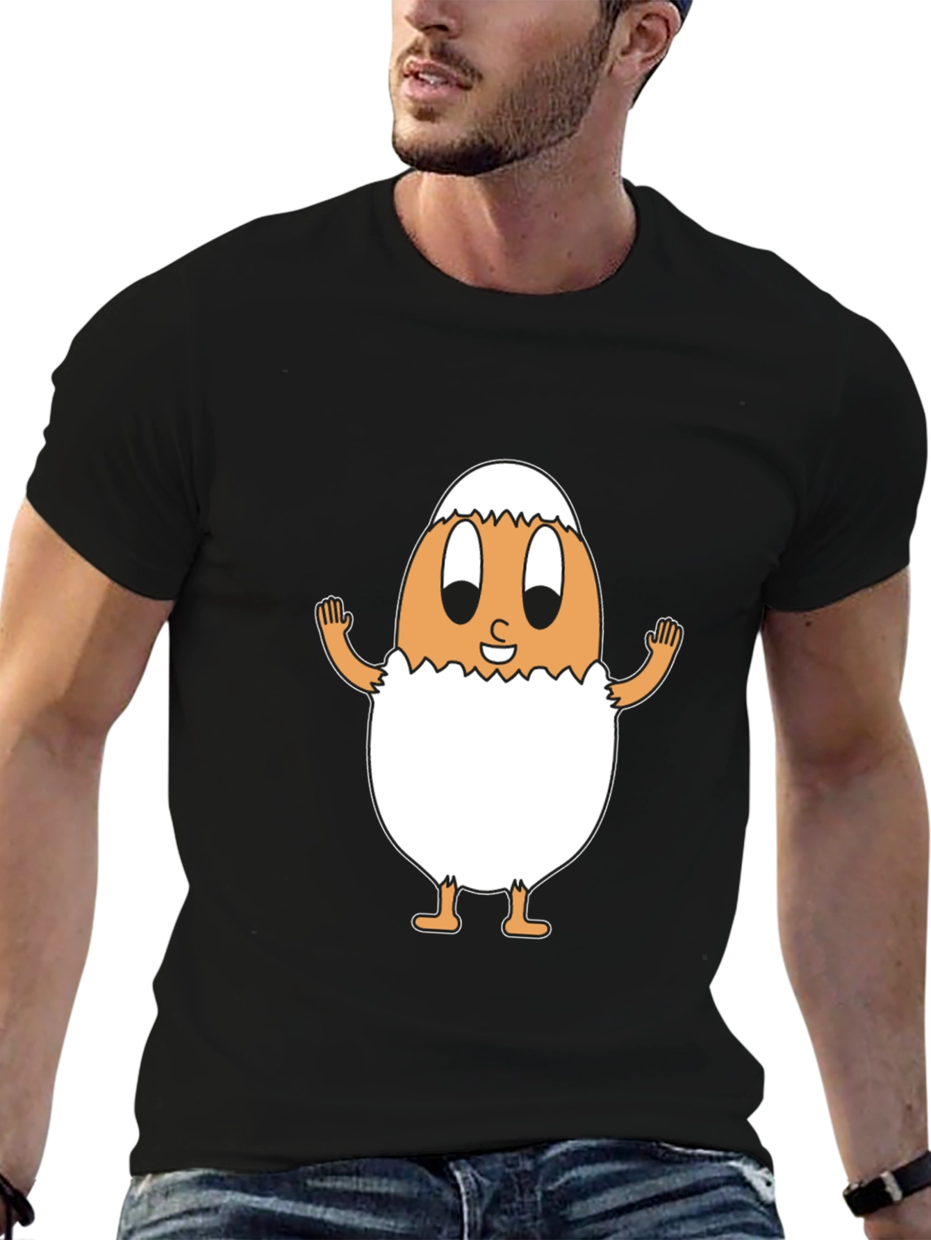 Funny Egg Cartoon Black T-Shirt