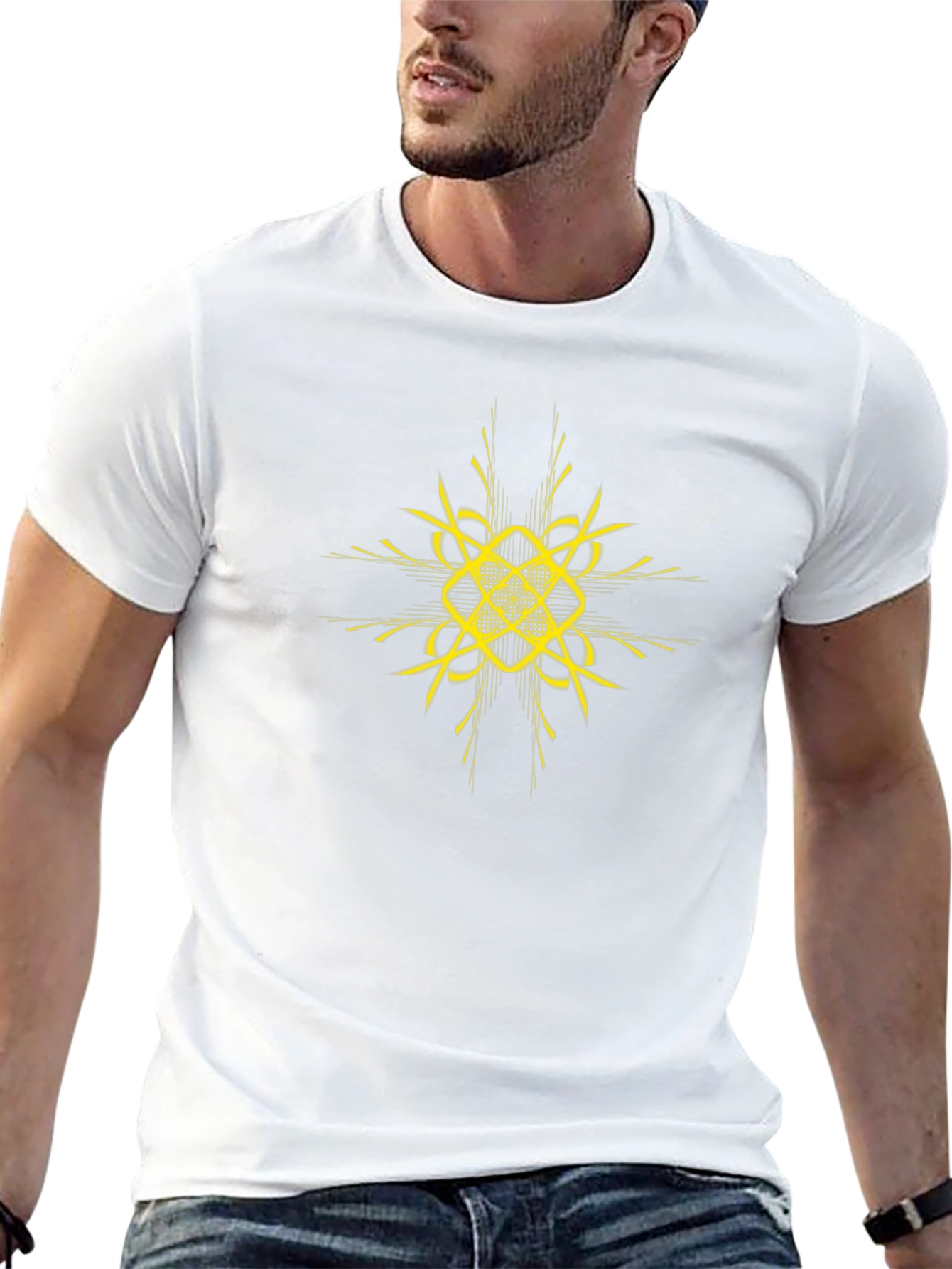 Black T-Shirt with Abstract Gold Design