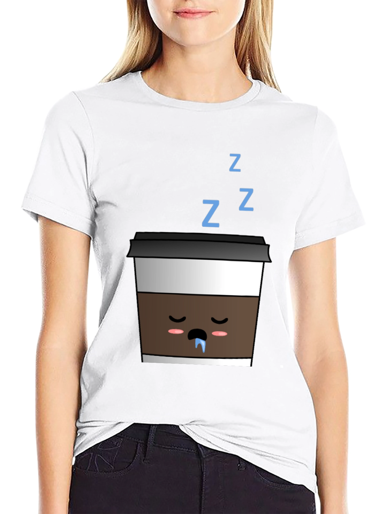 Sleeping Coffee Cup T-Shirt - Black Cute Kawaii Style