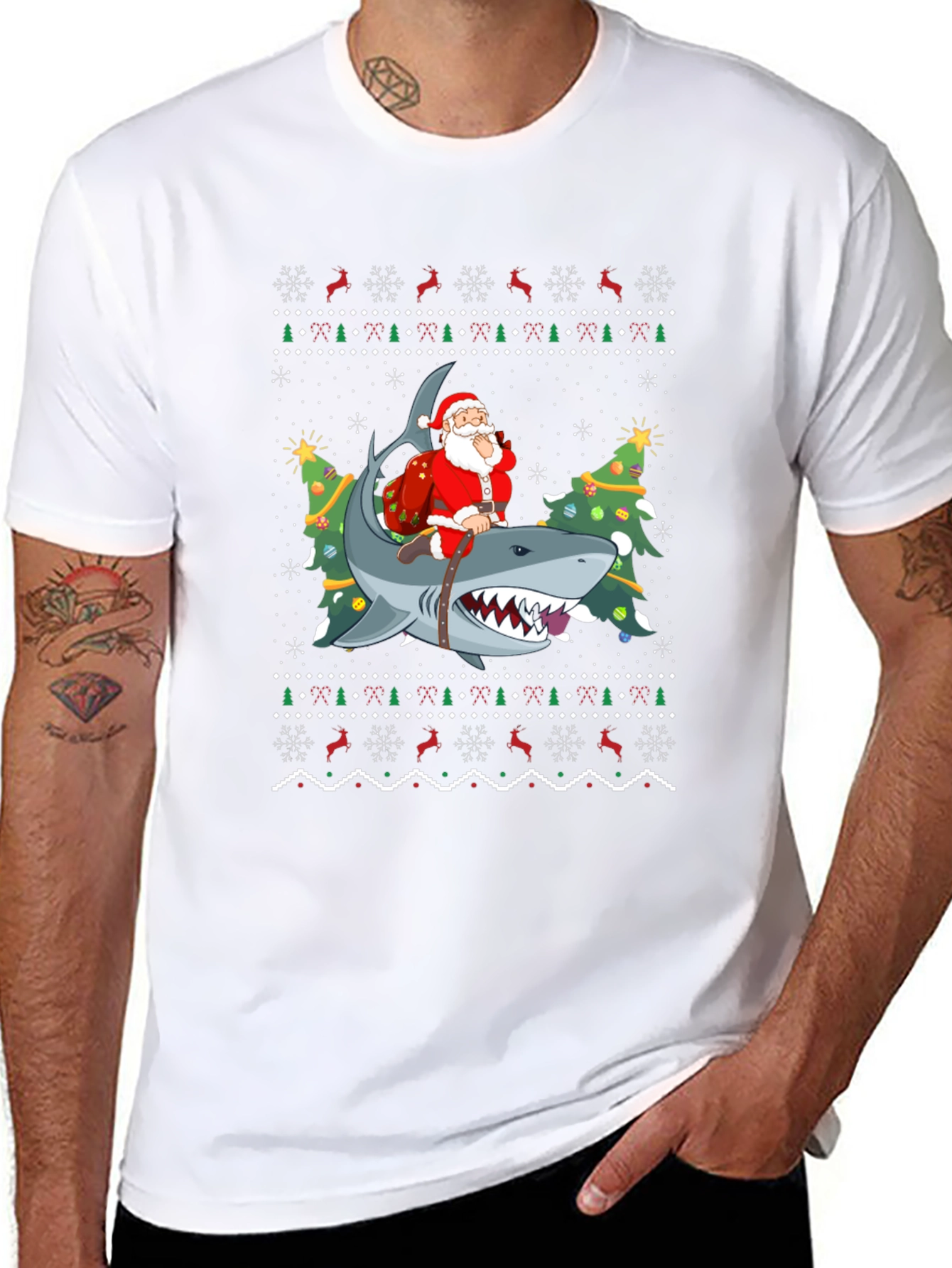 Santa Riding Shark Ugly Christmas Sweater T-Shirt
