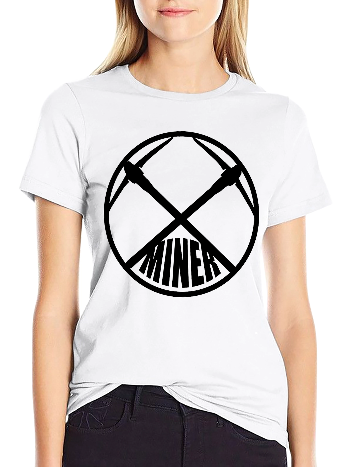 Miner Logo Black T-Shirt - Classic Crew Neck