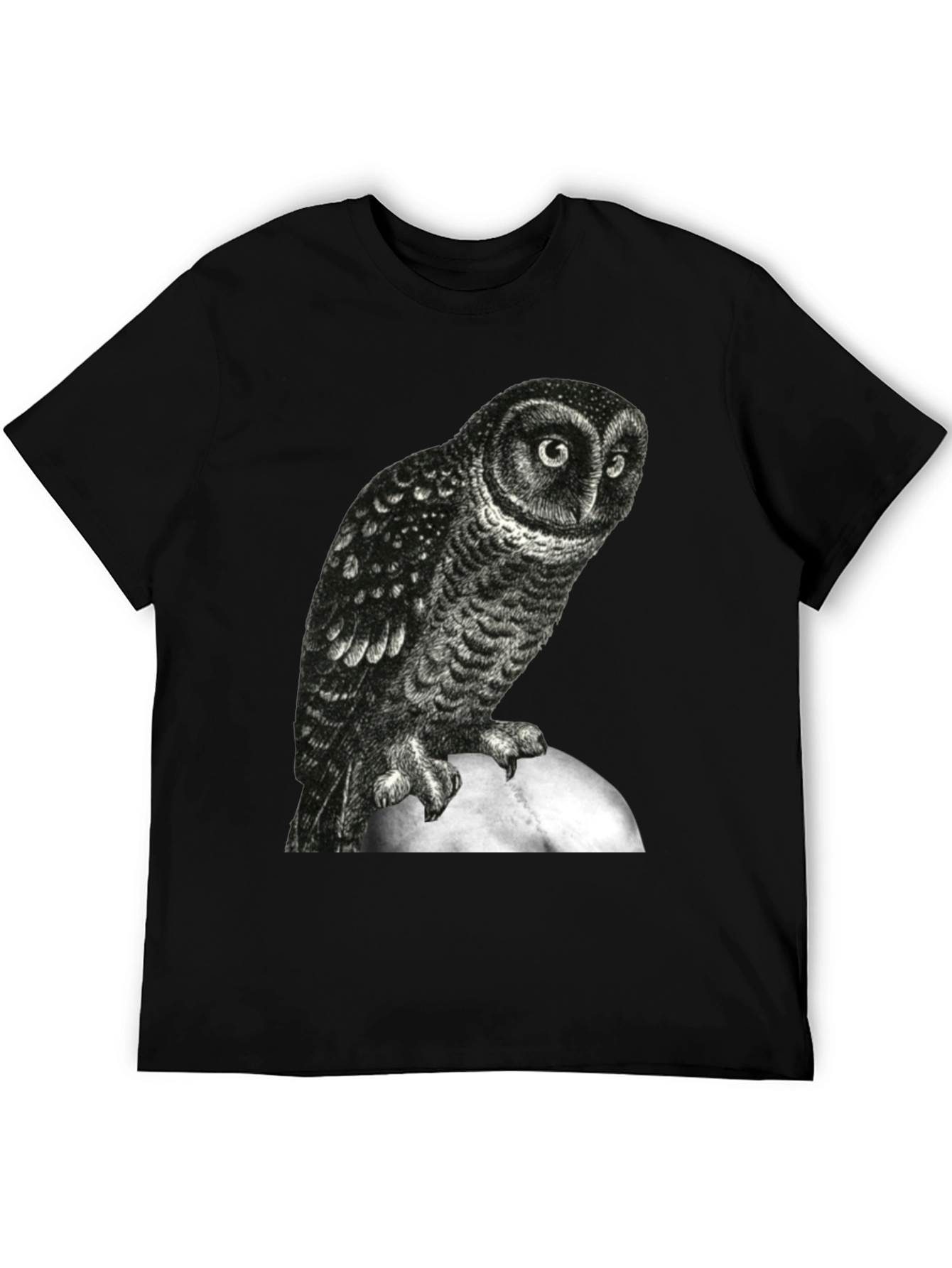 Owl Moon Graphic Tee - Black Cotton T-Shirt