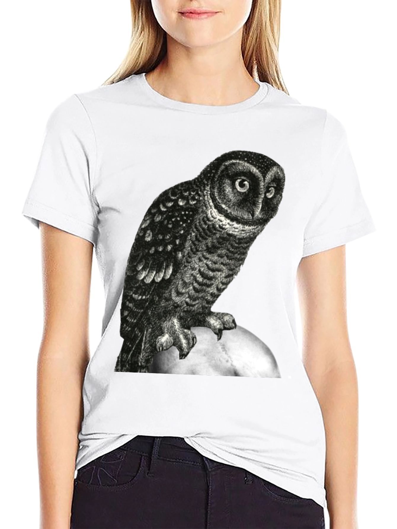 Owl Moon Graphic Tee - Black Cotton T-Shirt