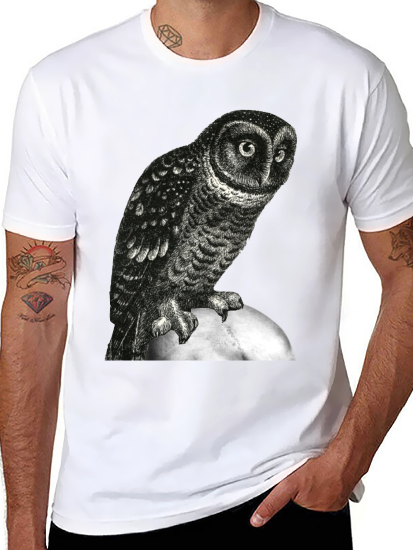 Owl Moon Graphic Tee - Black Cotton T-Shirt