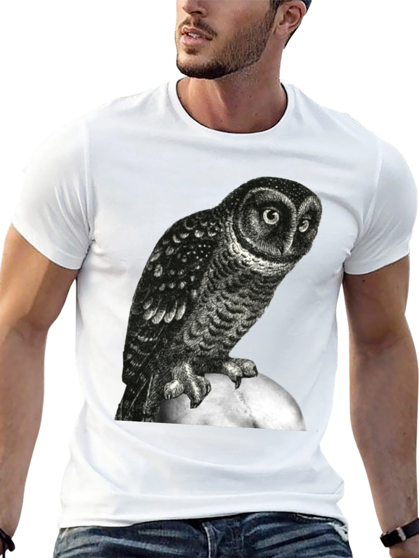 Owl Moon Graphic Tee - Black Cotton T-Shirt