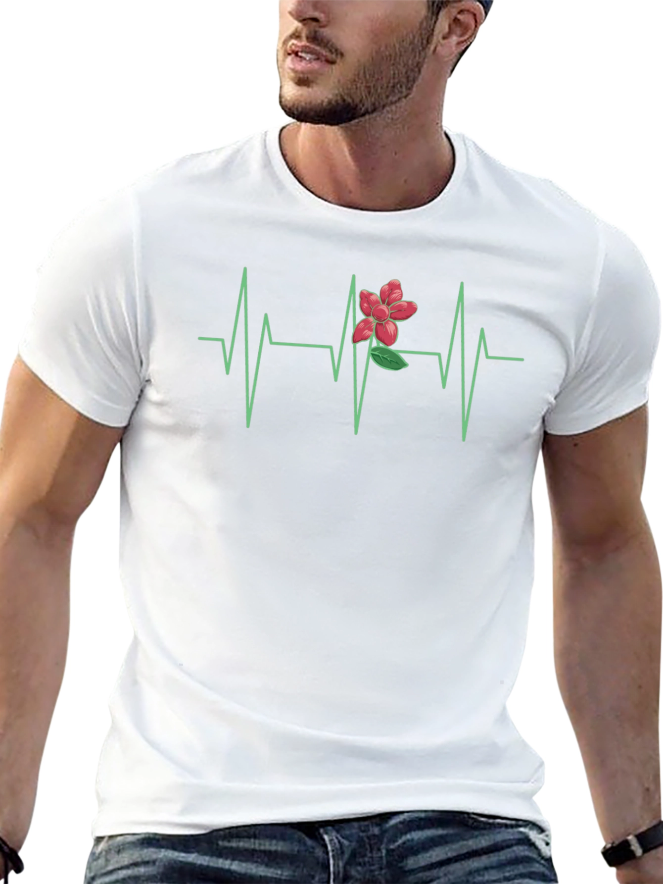 Floral Heartbeat Graphic Tee - Black