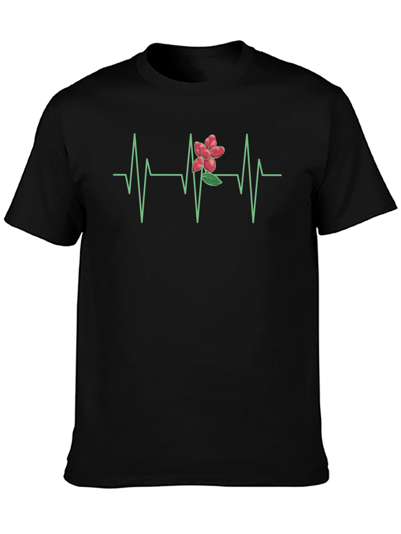 Floral Heartbeat Graphic Tee - Black