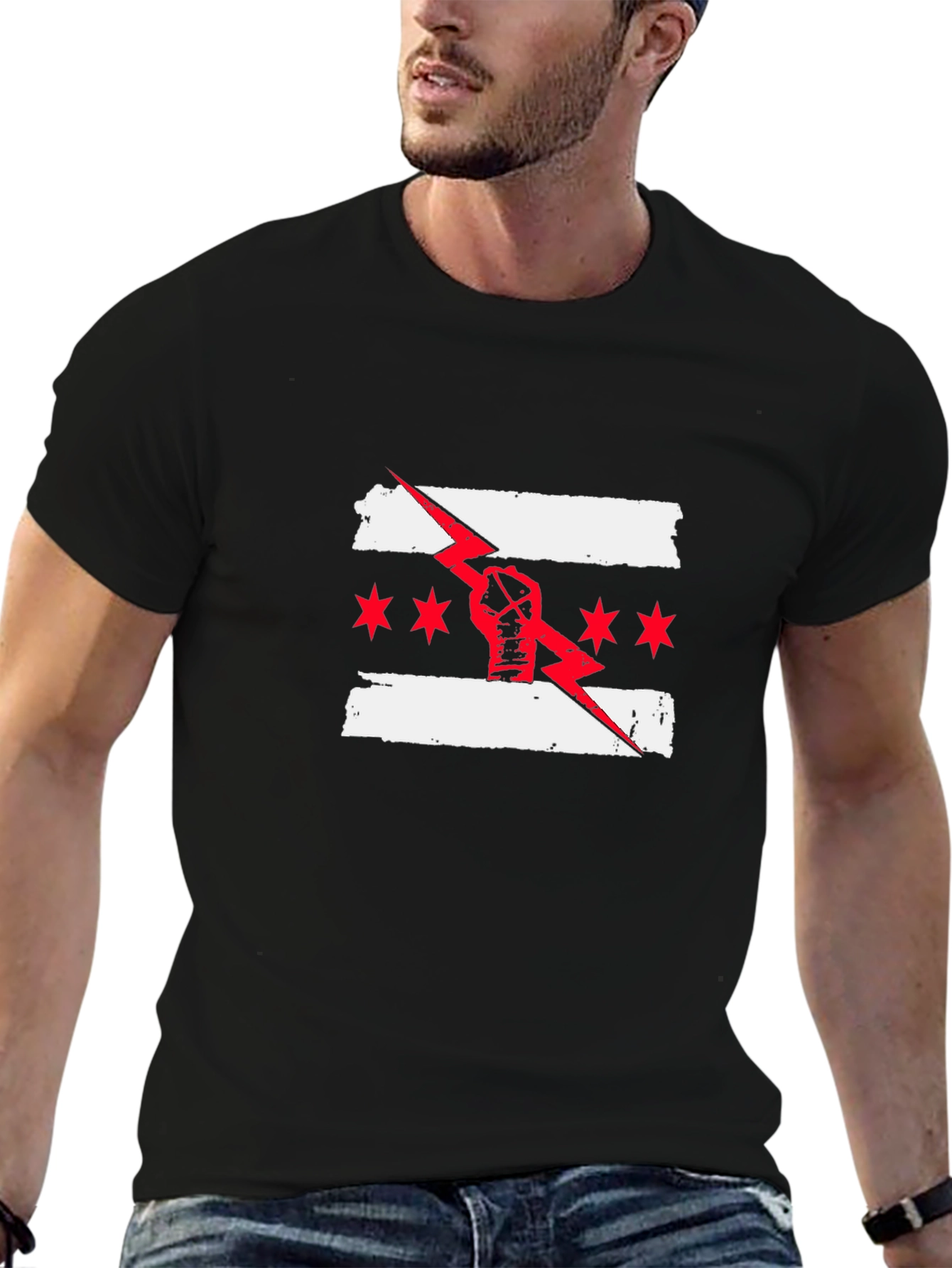 Chicago Flag Fist Lightning Bolt T-Shirt