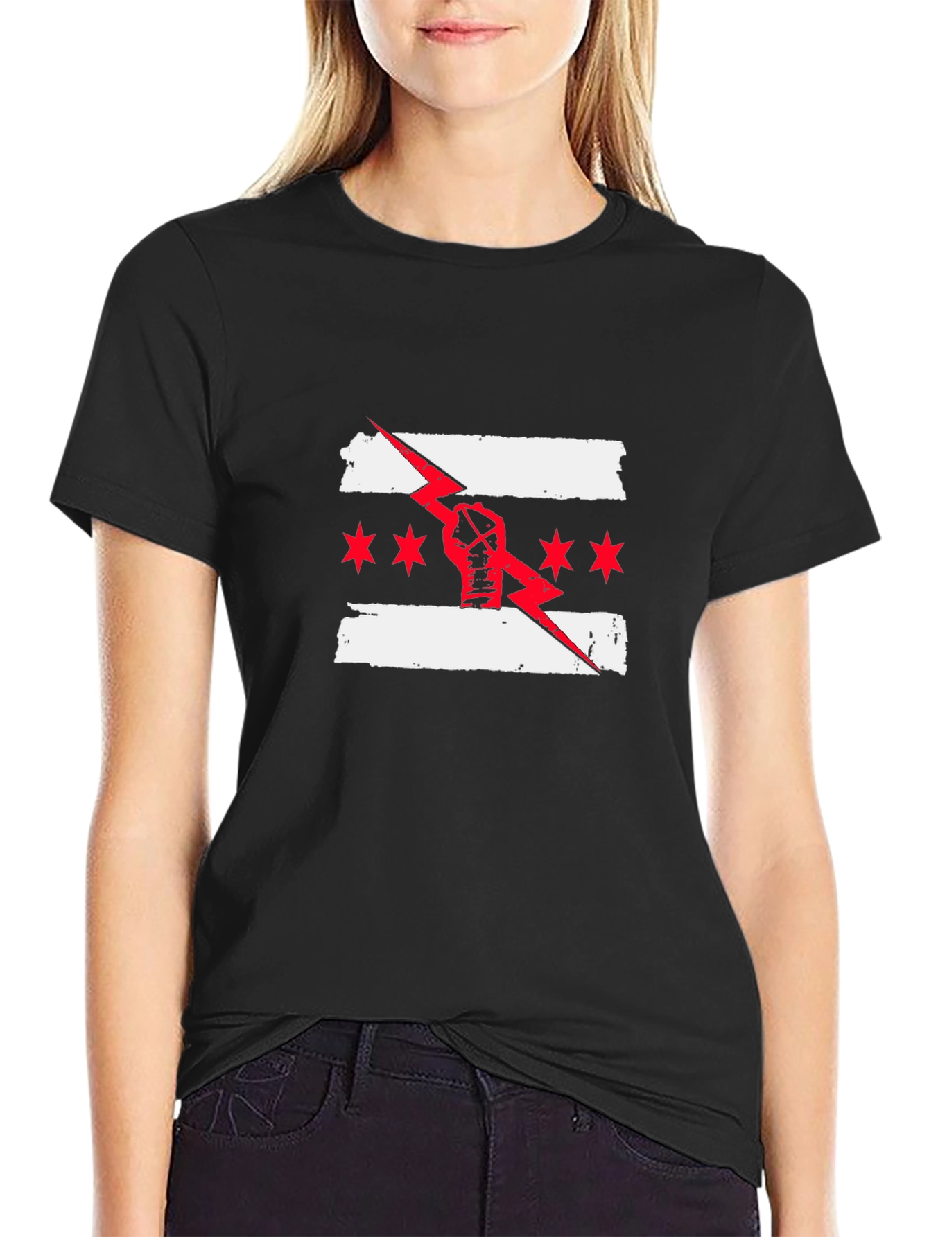 Chicago Flag Fist Lightning Bolt T-Shirt