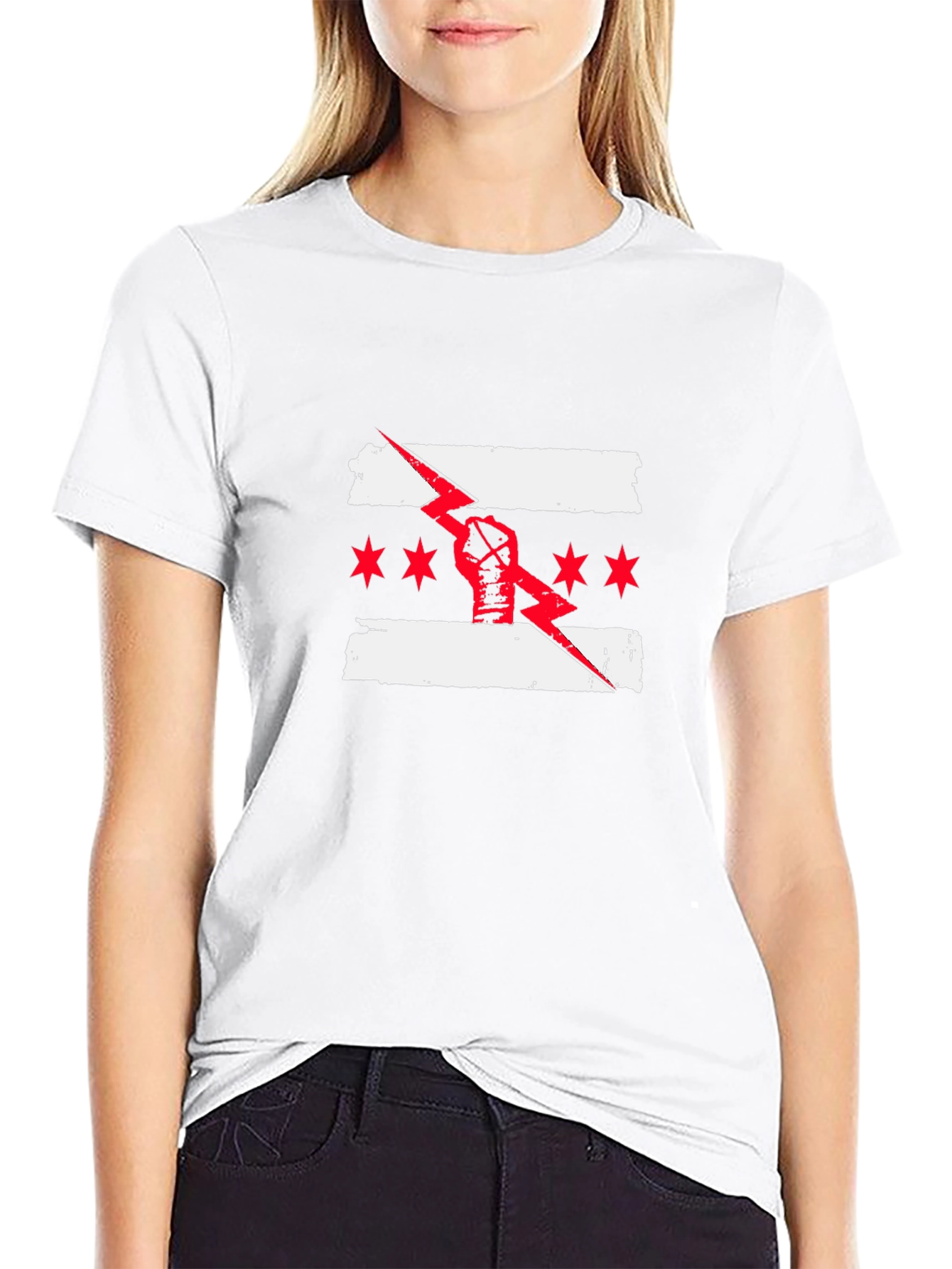 Chicago Flag Fist Lightning Bolt T-Shirt