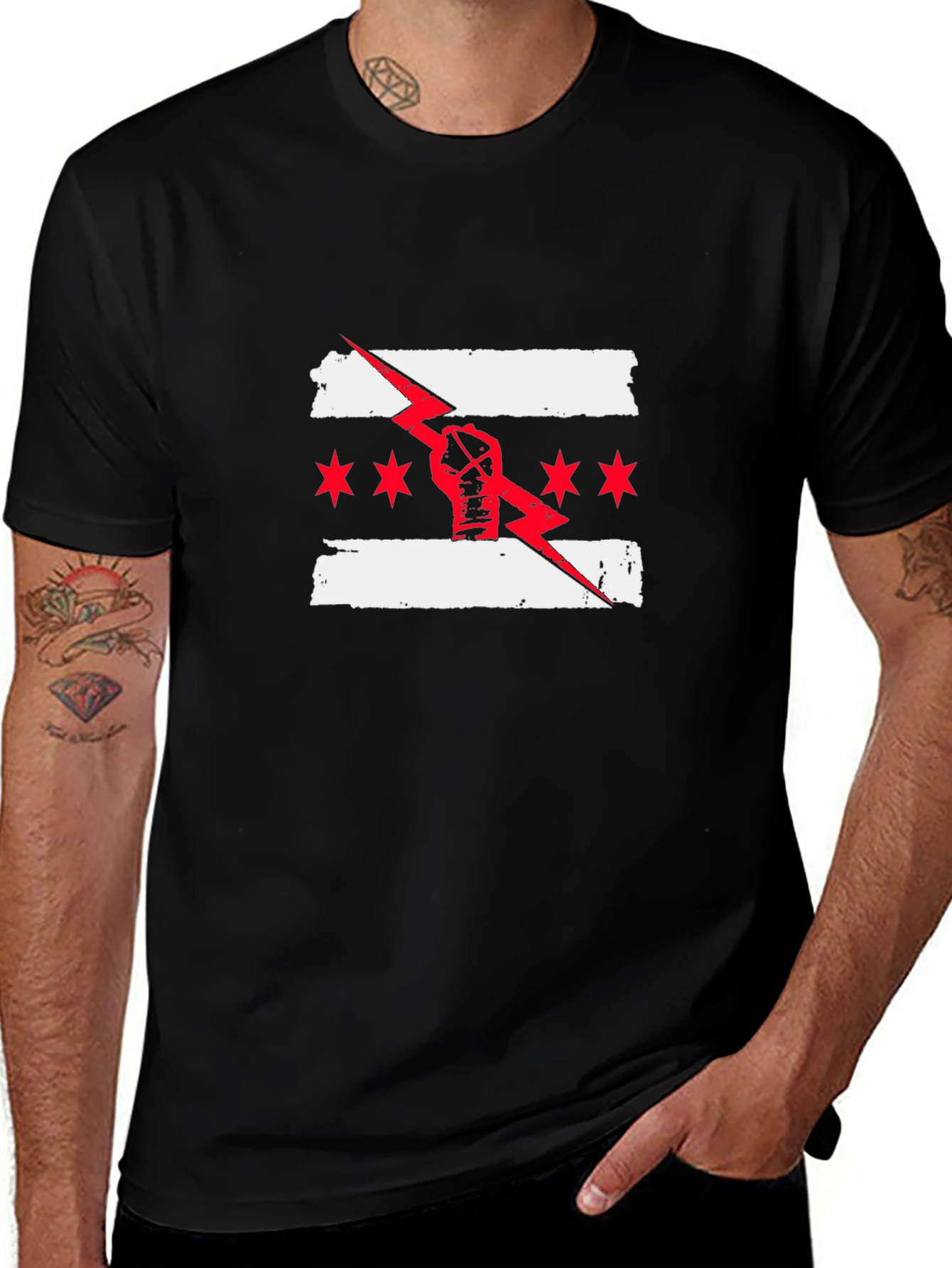 Chicago Flag Fist Lightning Bolt T-Shirt