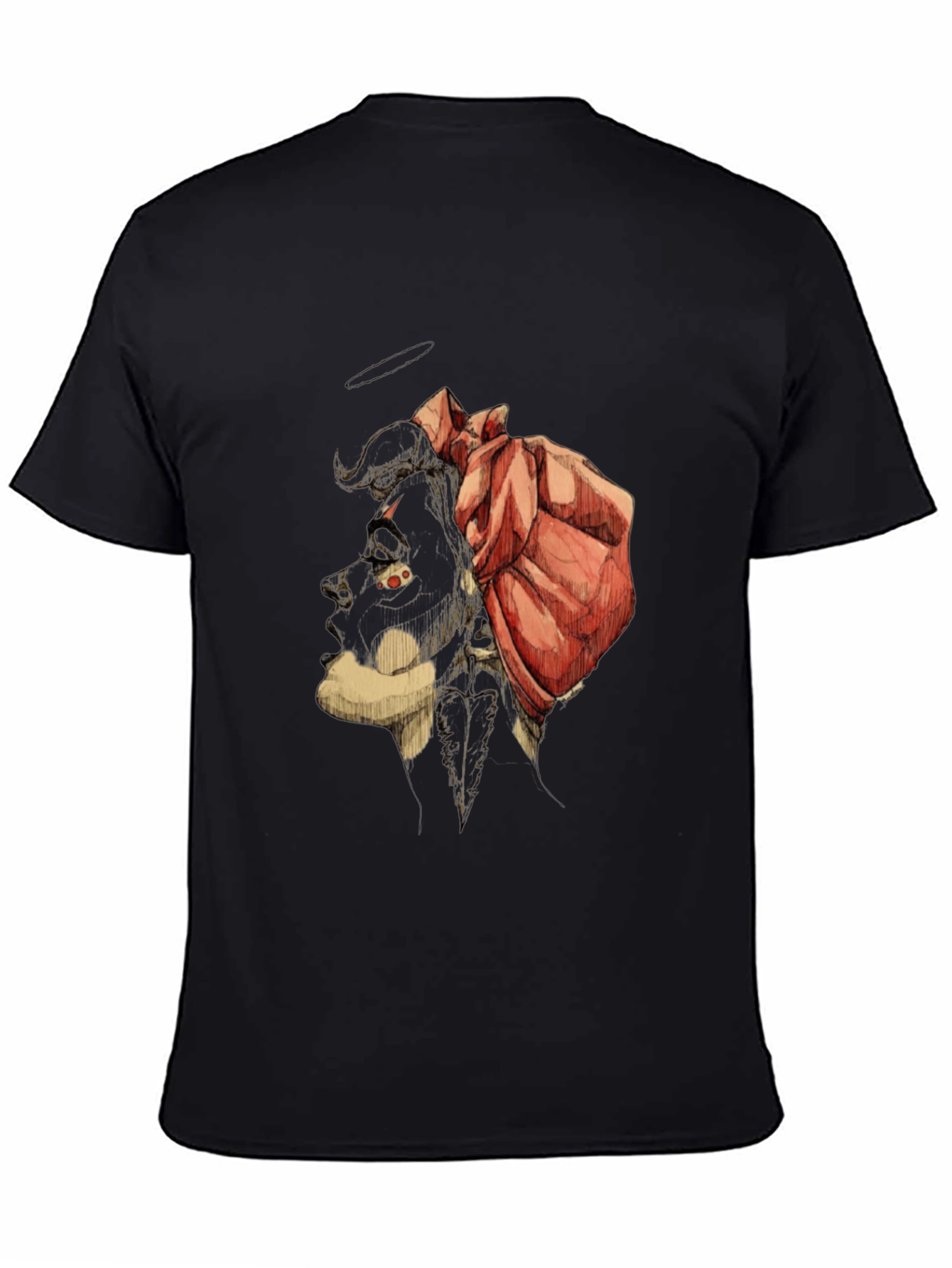 Unique Graphic Tee - Artistic Bull & Rose Design