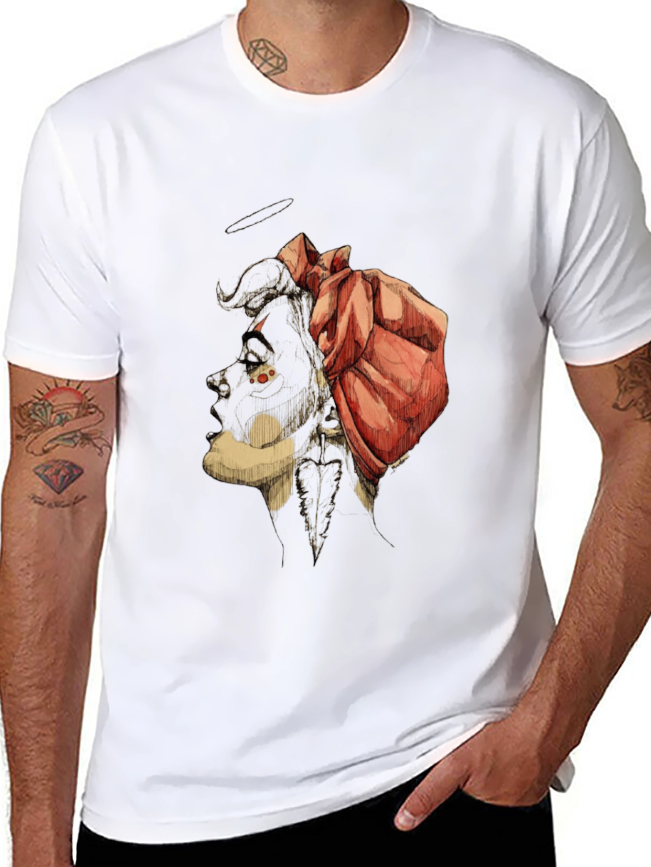 Unique Graphic Tee - Artistic Bull & Rose Design