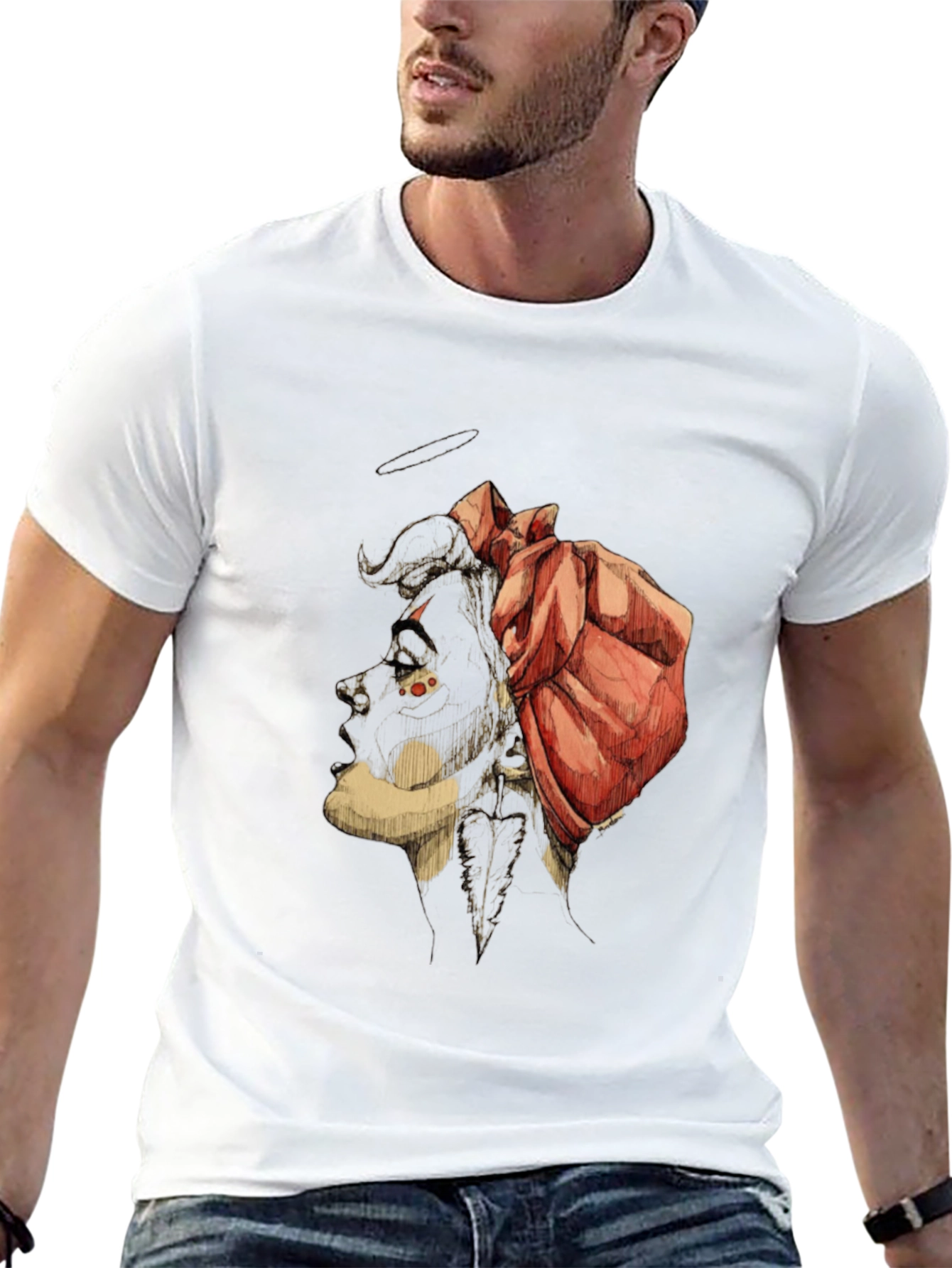 Unique Graphic Tee - Artistic Bull & Rose Design