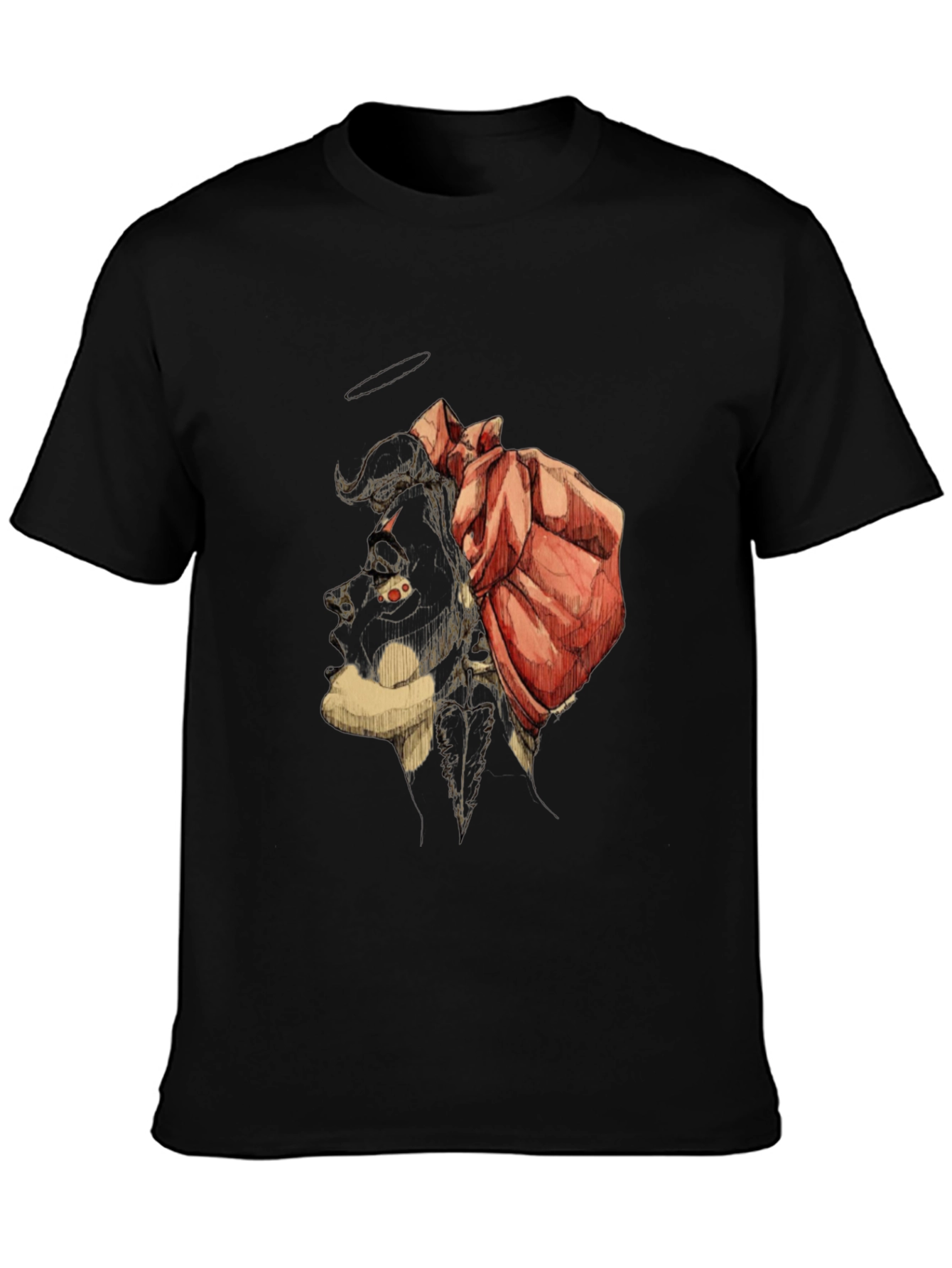 Unique Graphic Tee - Artistic Bull & Rose Design