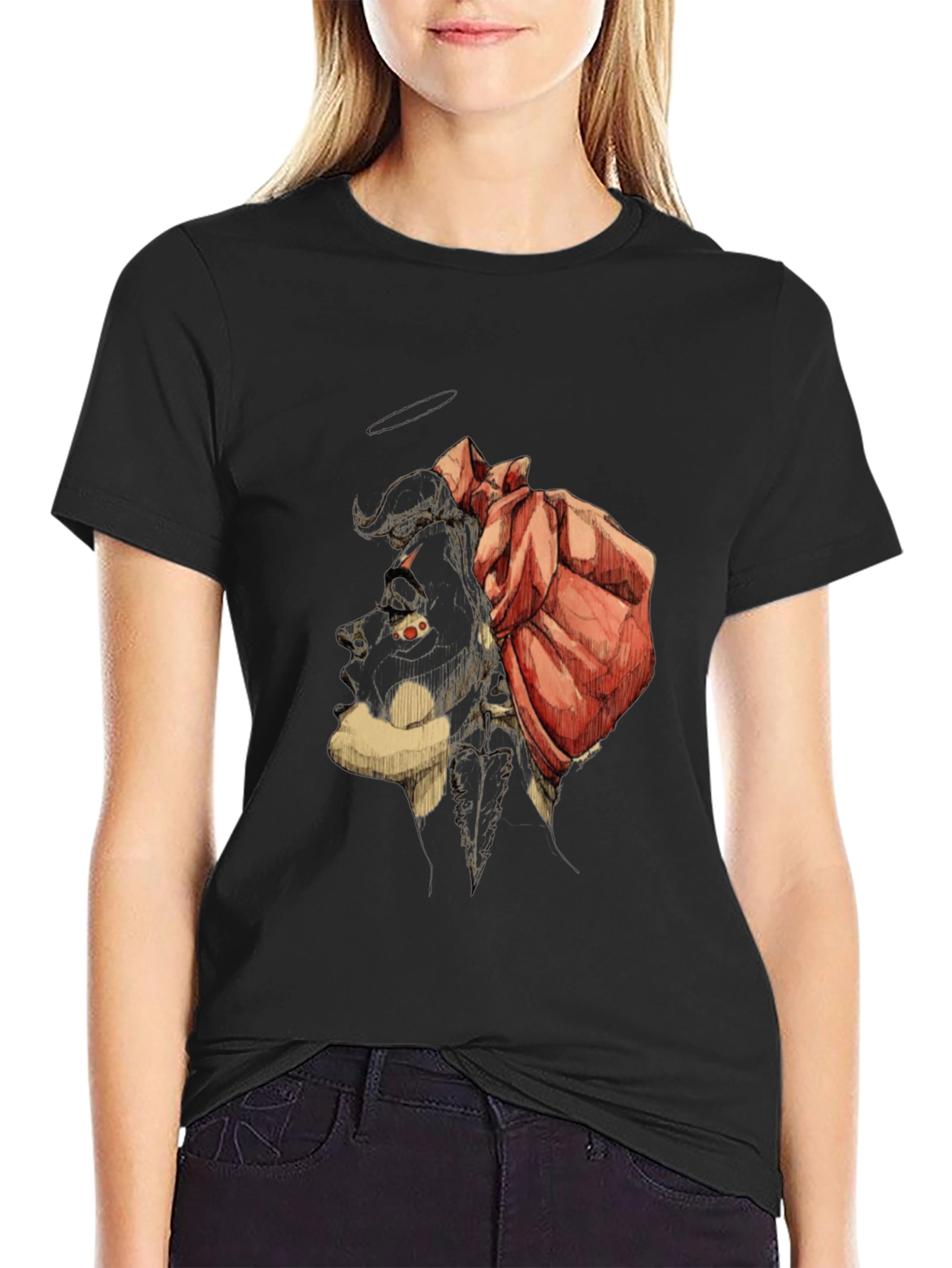 Unique Graphic Tee - Artistic Bull & Rose Design