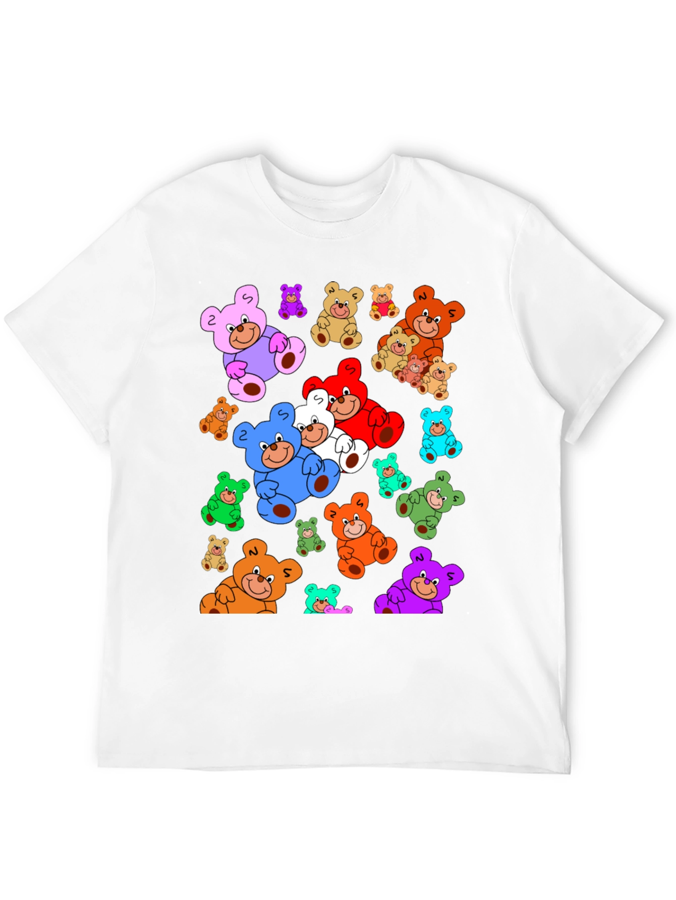 Fun Cartoon Teddy Bear Print Black T-Shirt