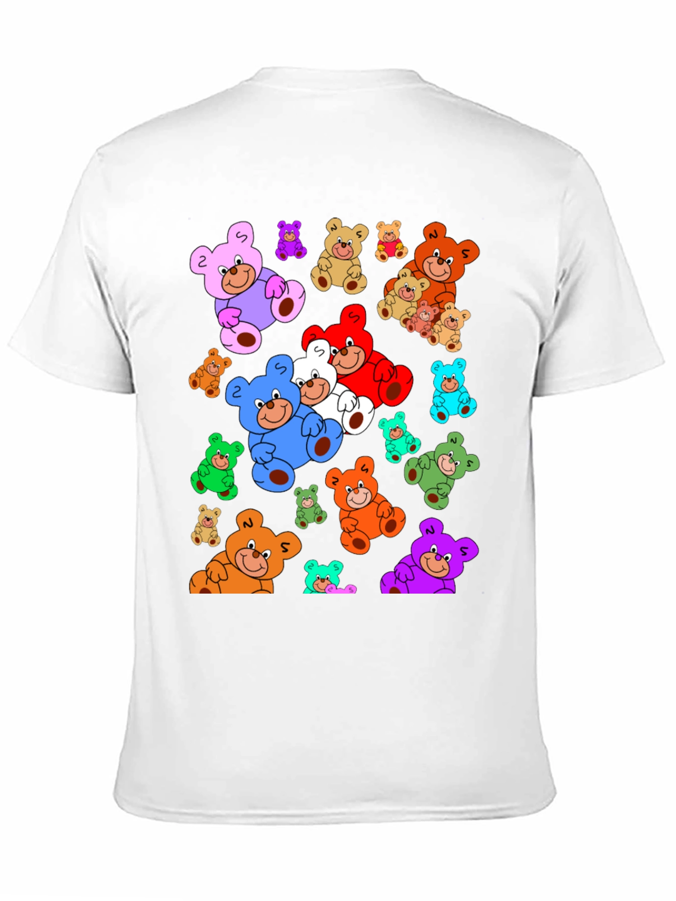 Fun Cartoon Teddy Bear Print Black T-Shirt