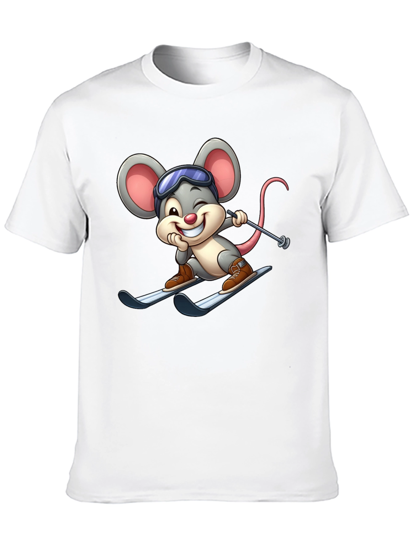 Skiing Mouse Graphic Tee - Fun Black T-Shirt
