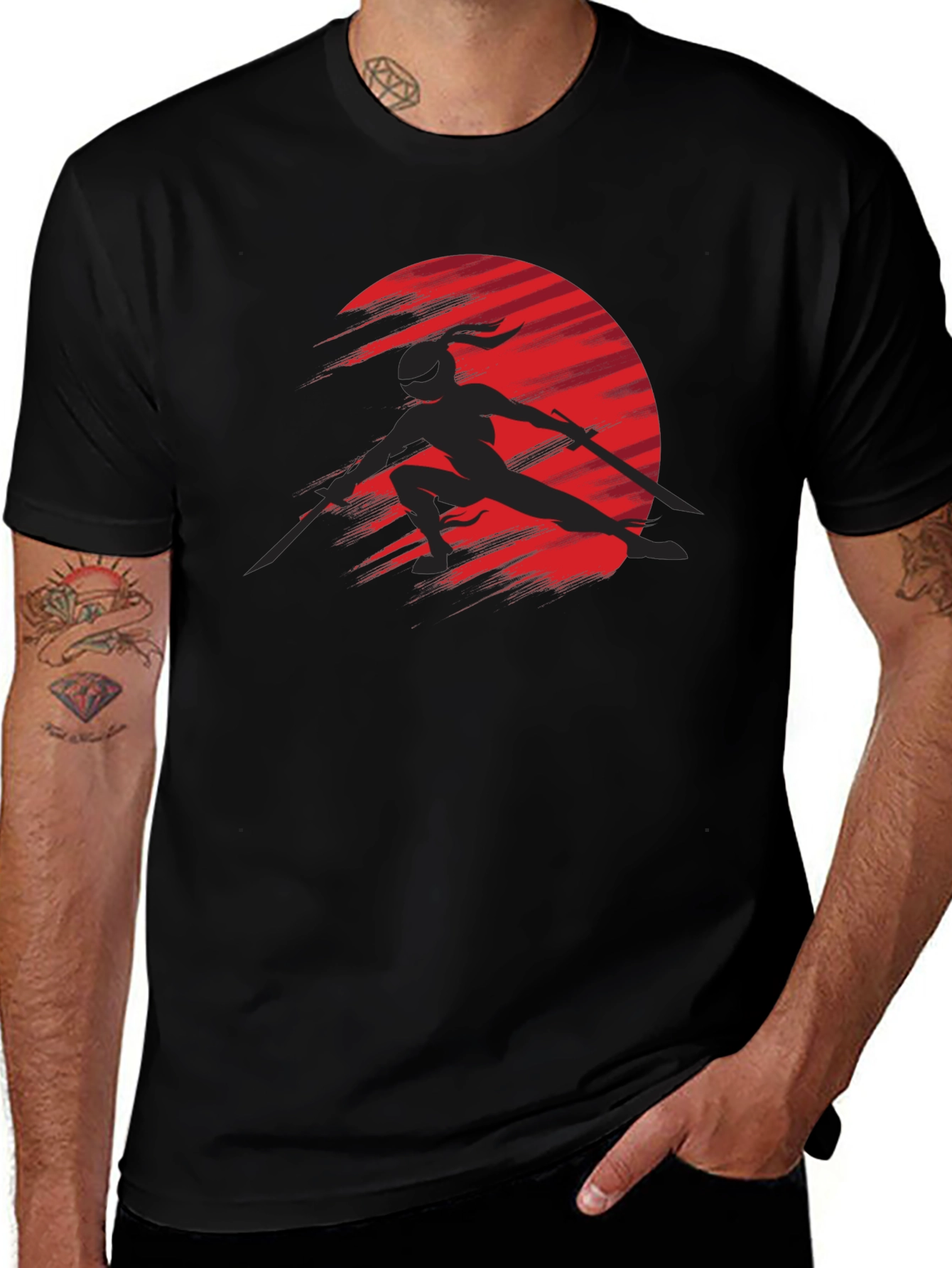 Ninja Silhouette Graphic Black T-Shirt
