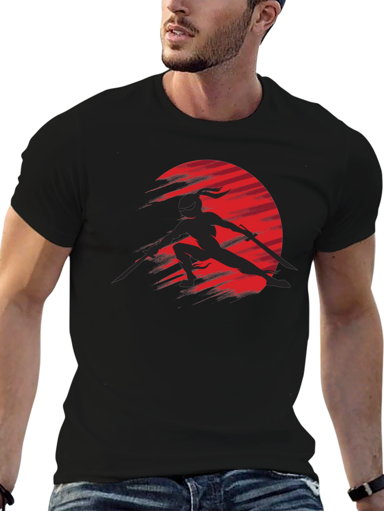 Ninja Silhouette Graphic Black T-Shirt
