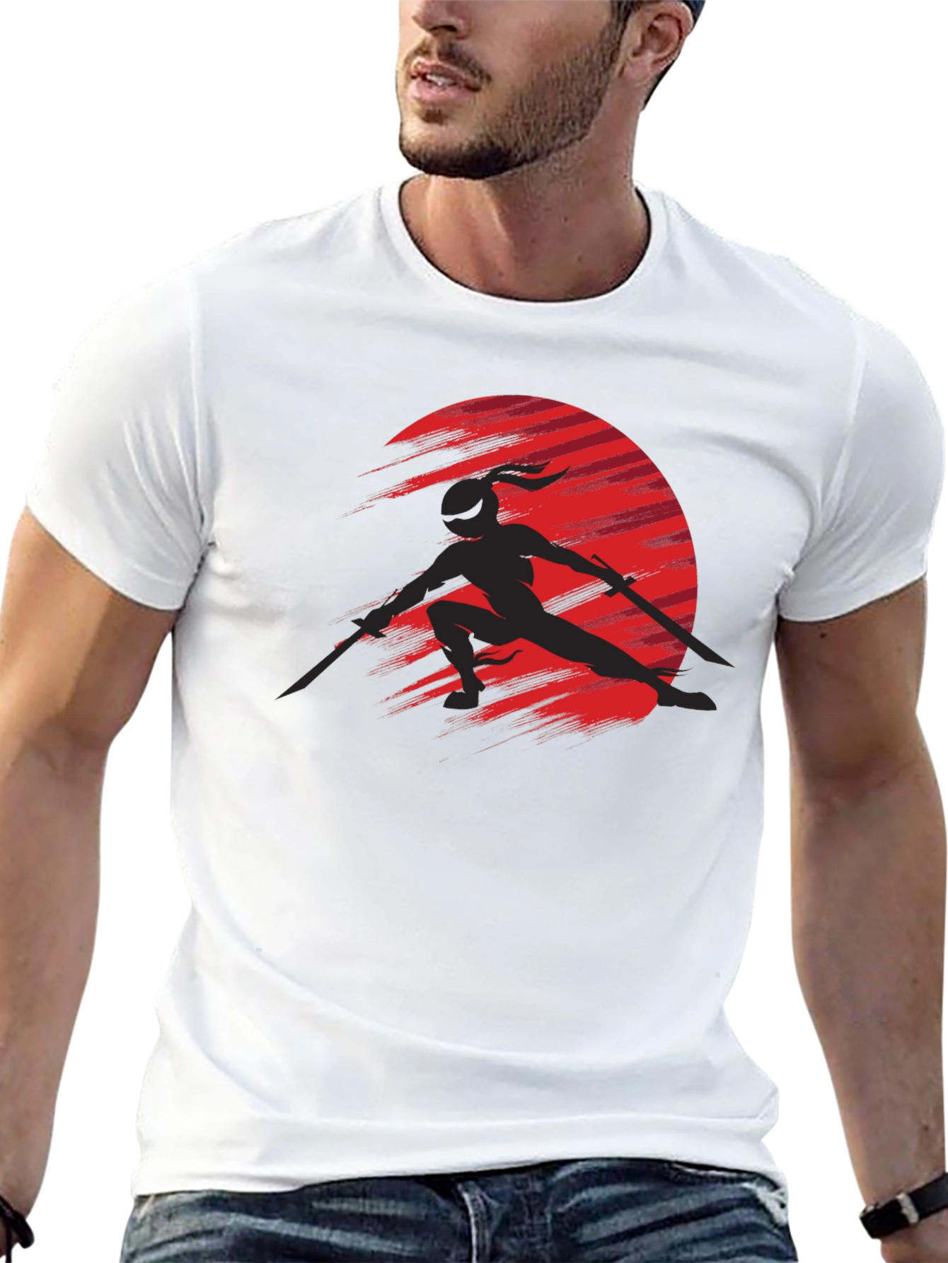 Ninja Silhouette Graphic Black T-Shirt