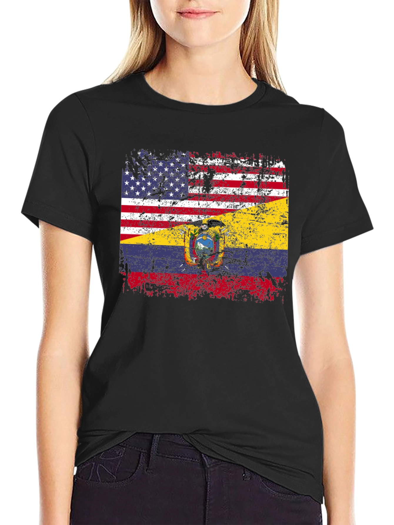 Distressed USA Ecuador Flag Graphic T-Shirt
