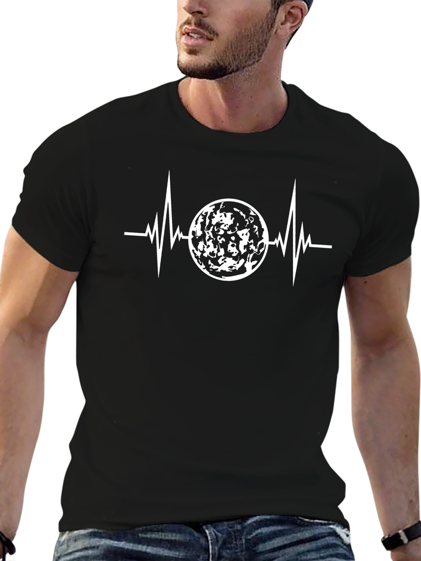 Heartbeat Moon Graphic T-Shirt - Black